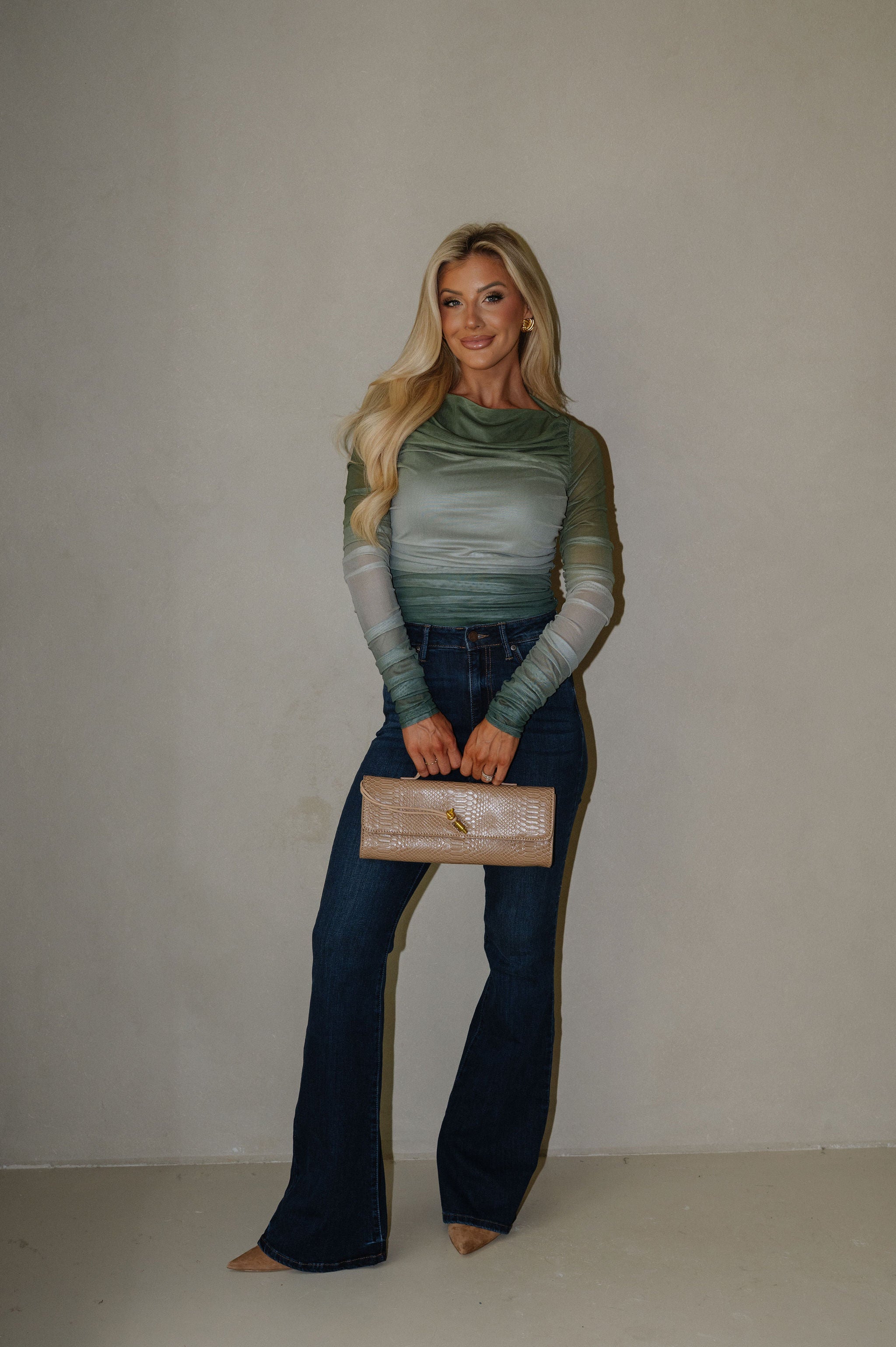 Ombre Shirring Top-Green