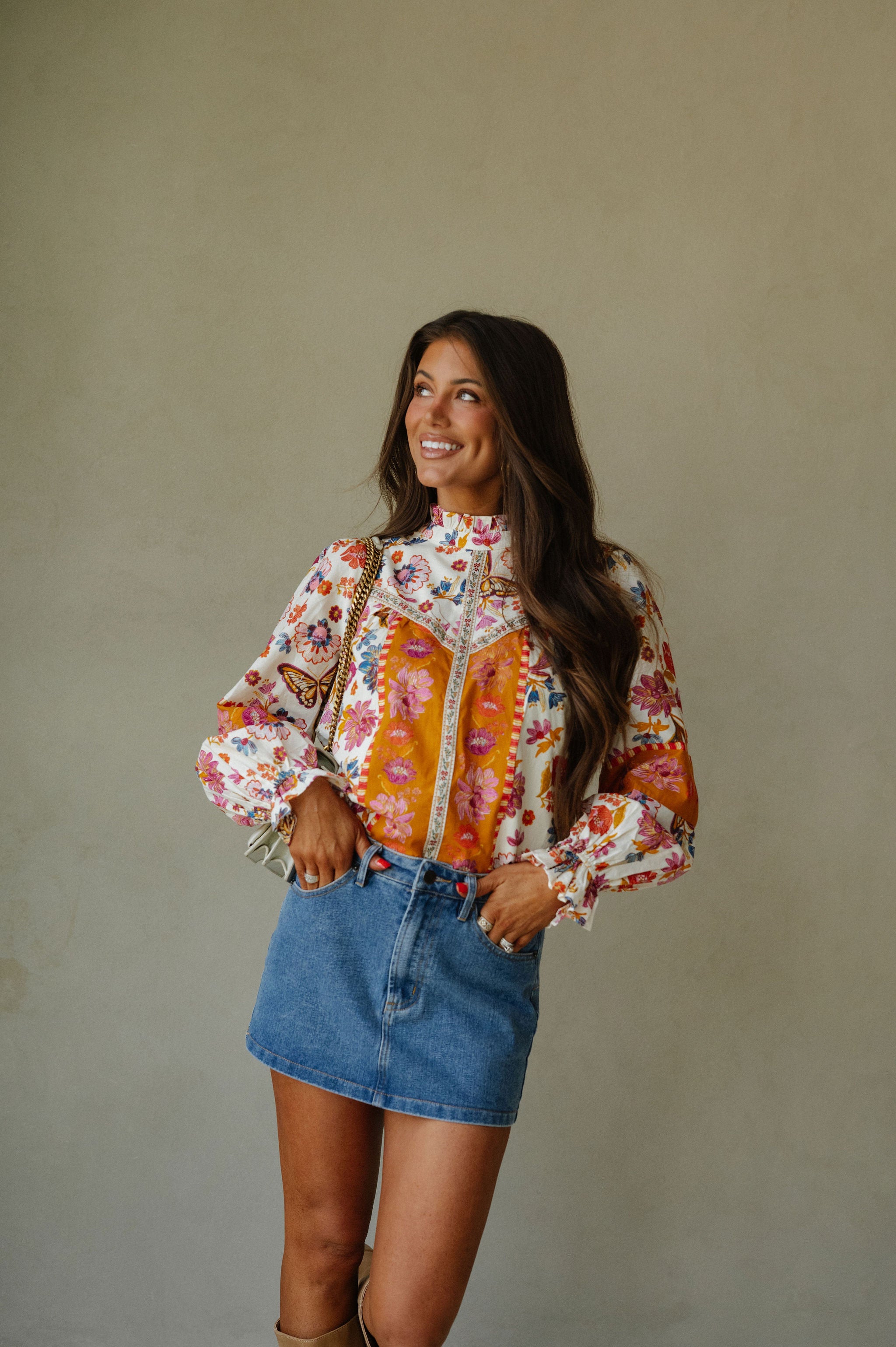 Hallie Multi Floral Top-Ivory