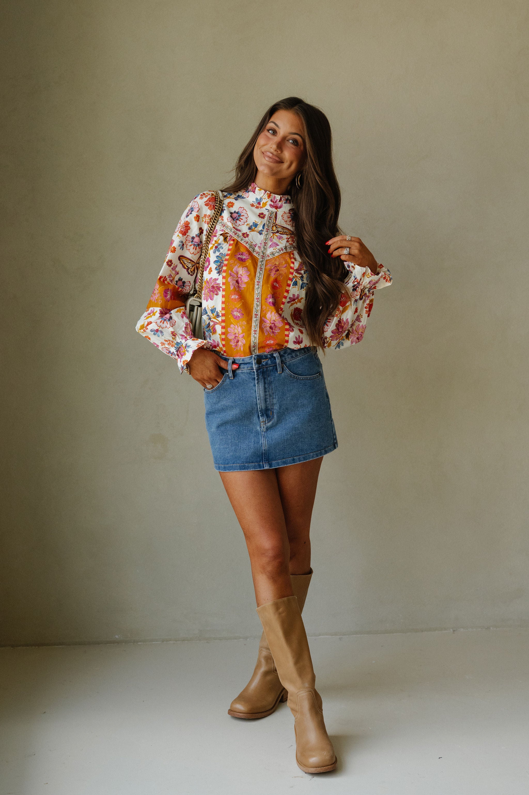 Hallie Multi Floral Top-Ivory