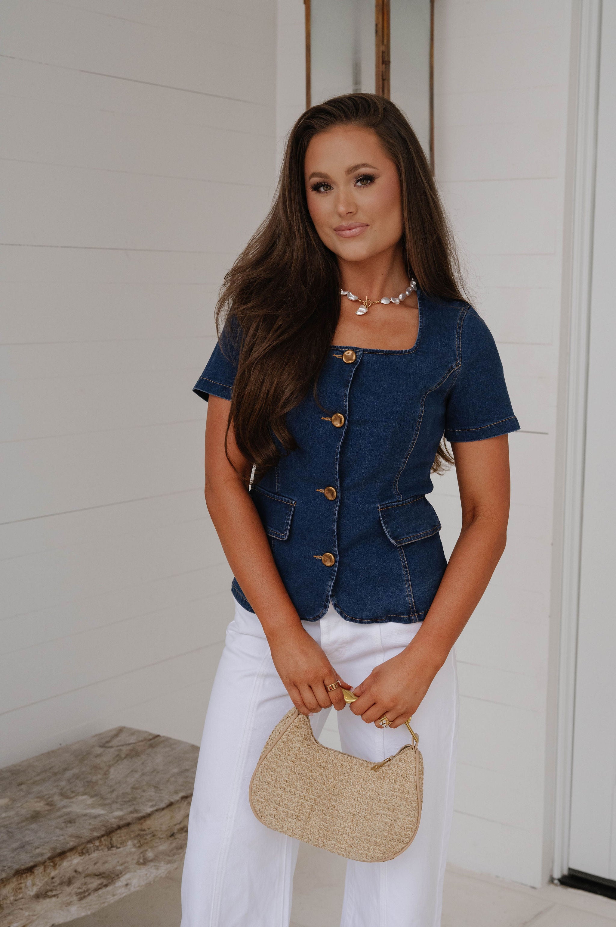 Leigh Square Neck Top-Indigo