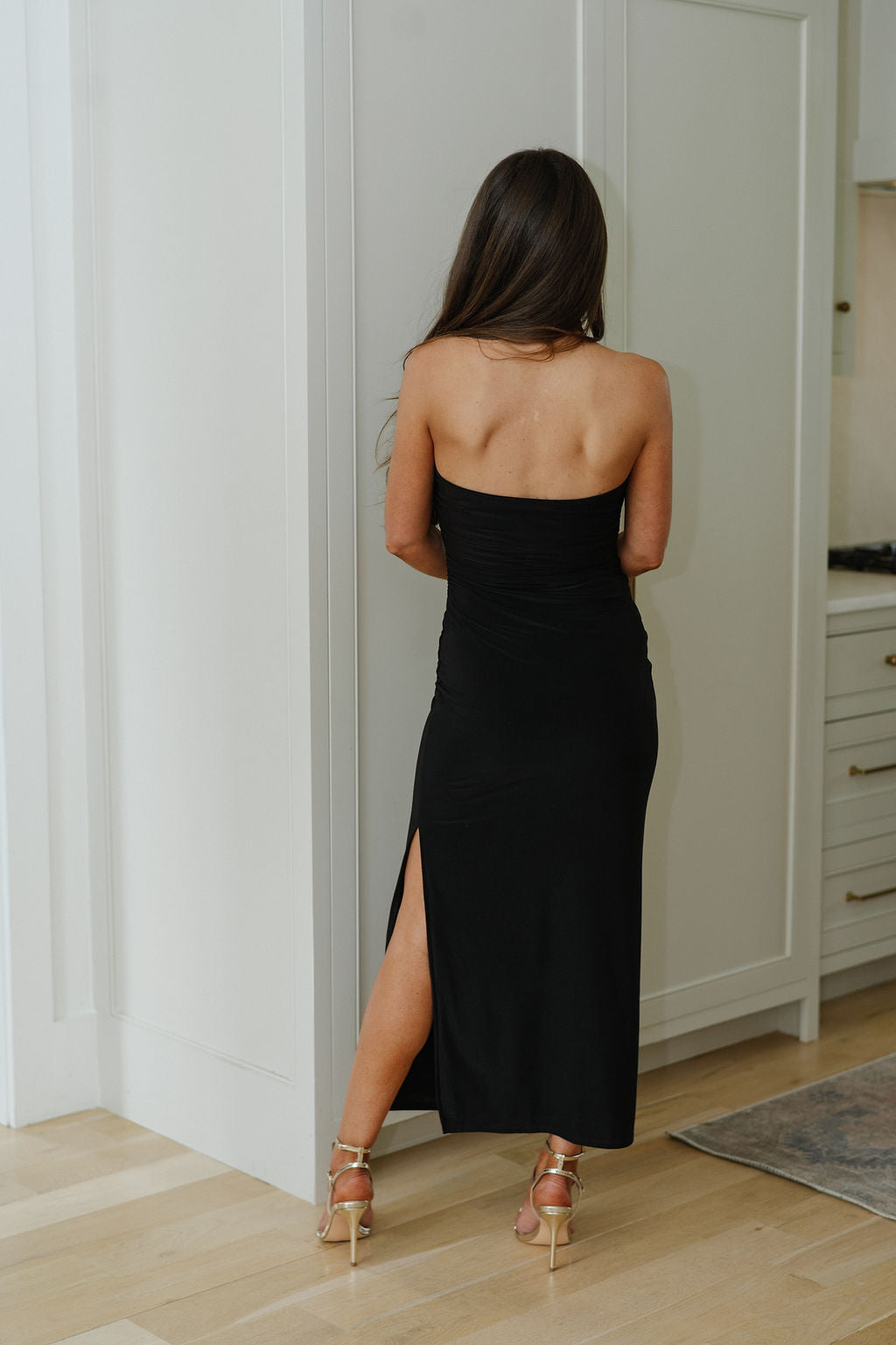 Triston Open Back Halter Dress-Black