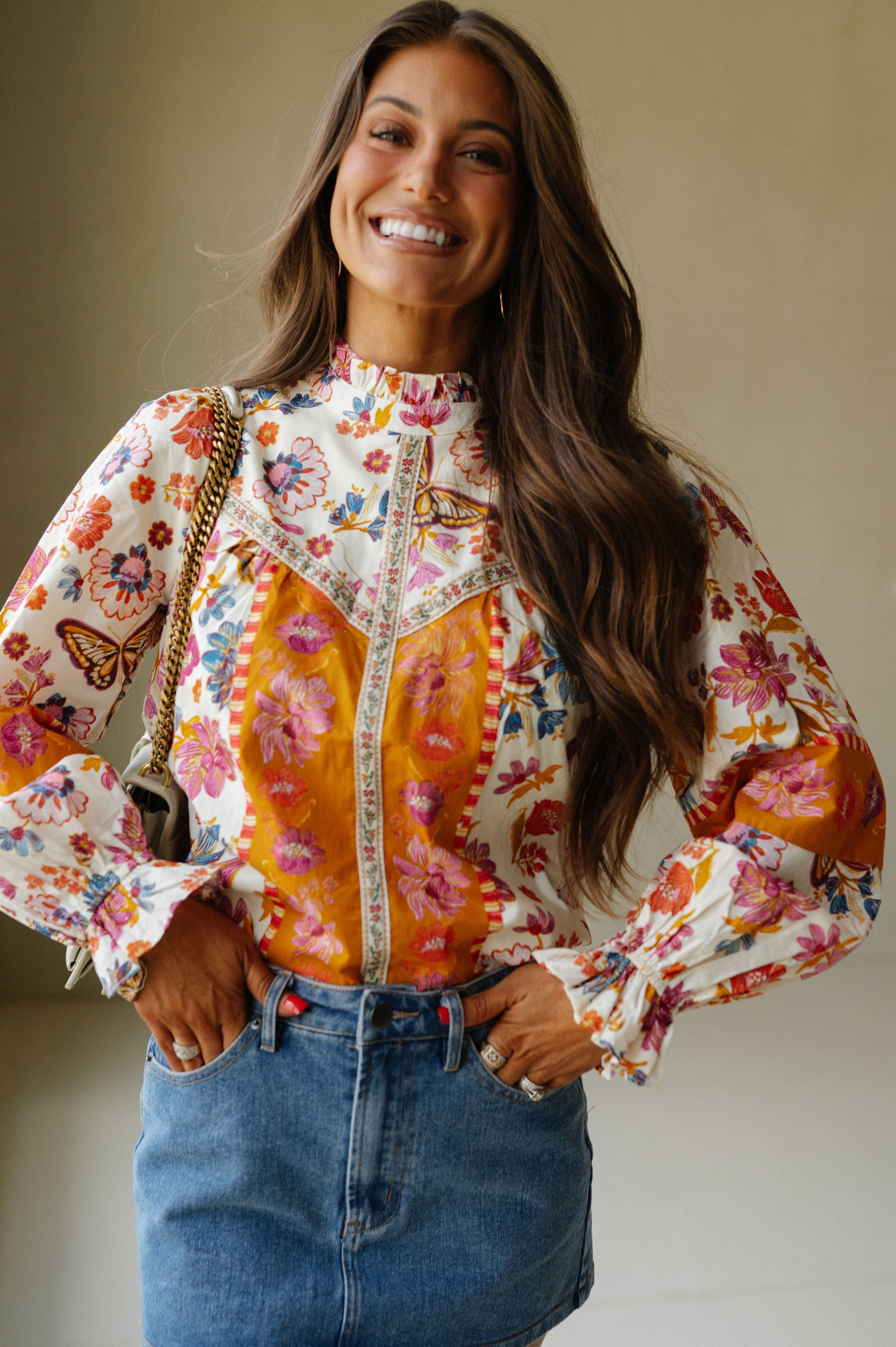 Hallie Multi Floral Top-Ivory