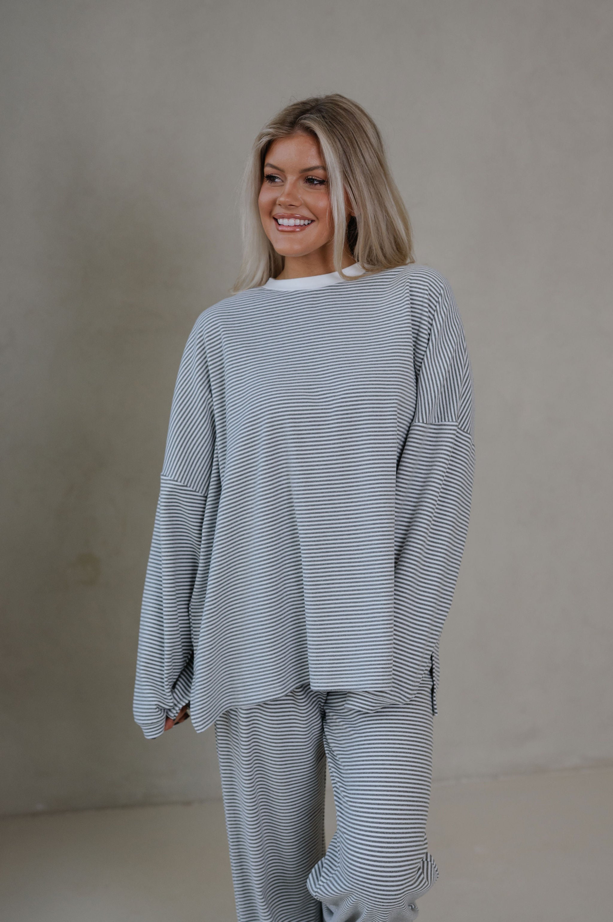 Lenni Striped Oversized Top-Charcoal