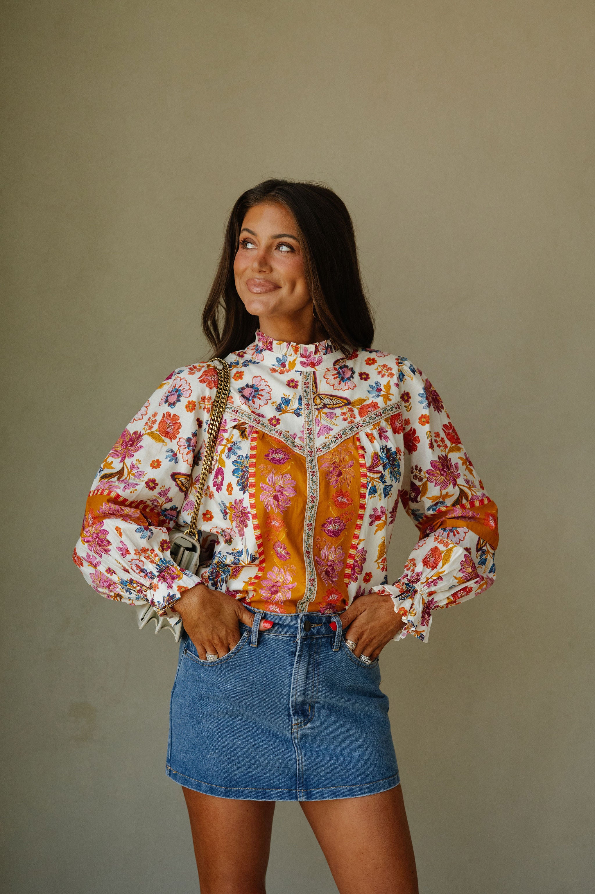 Hallie Multi Floral Top-Ivory