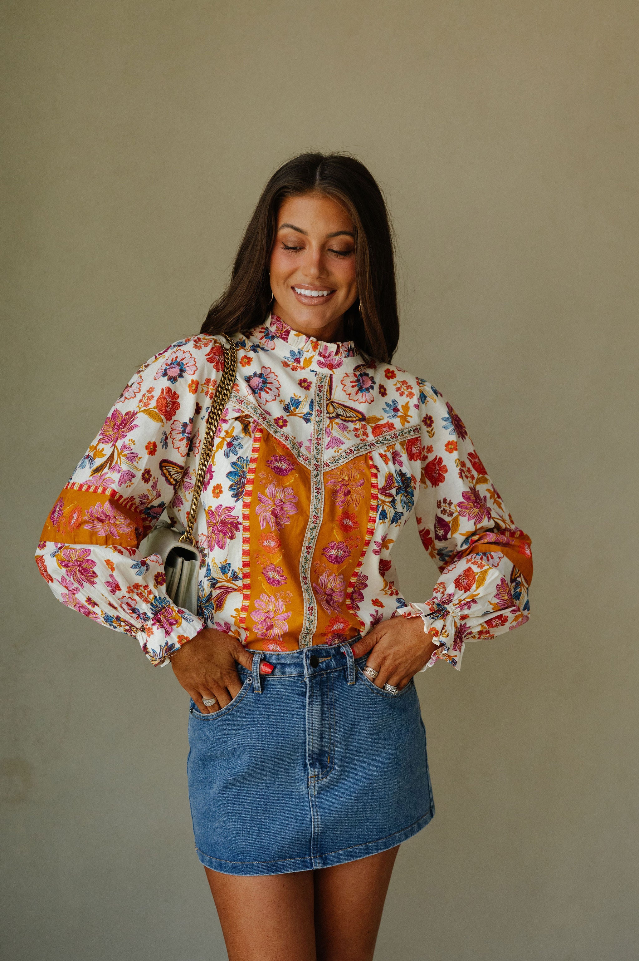 Hallie Multi Floral Top-Ivory