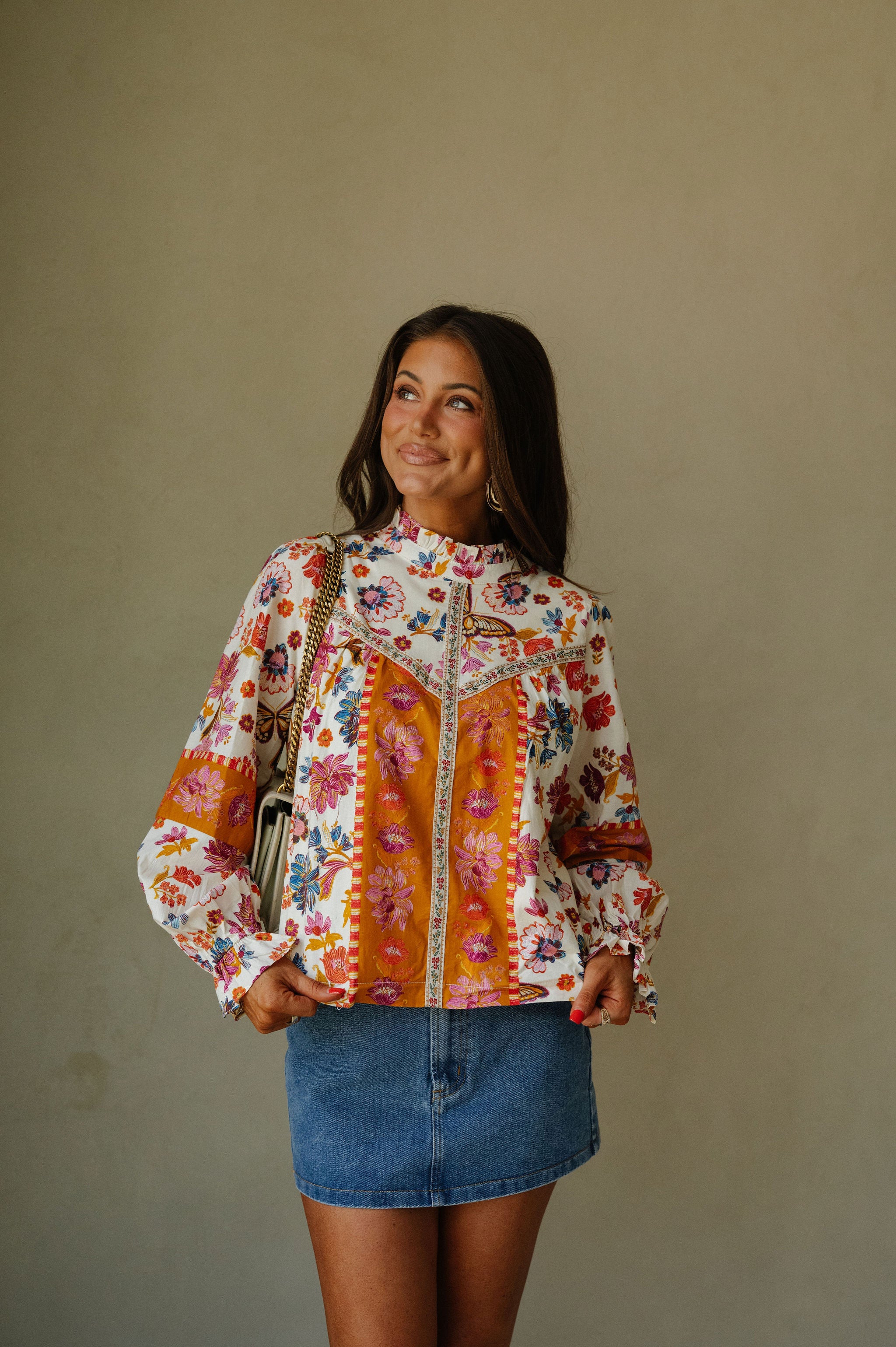 Hallie Multi Floral Top-Ivory