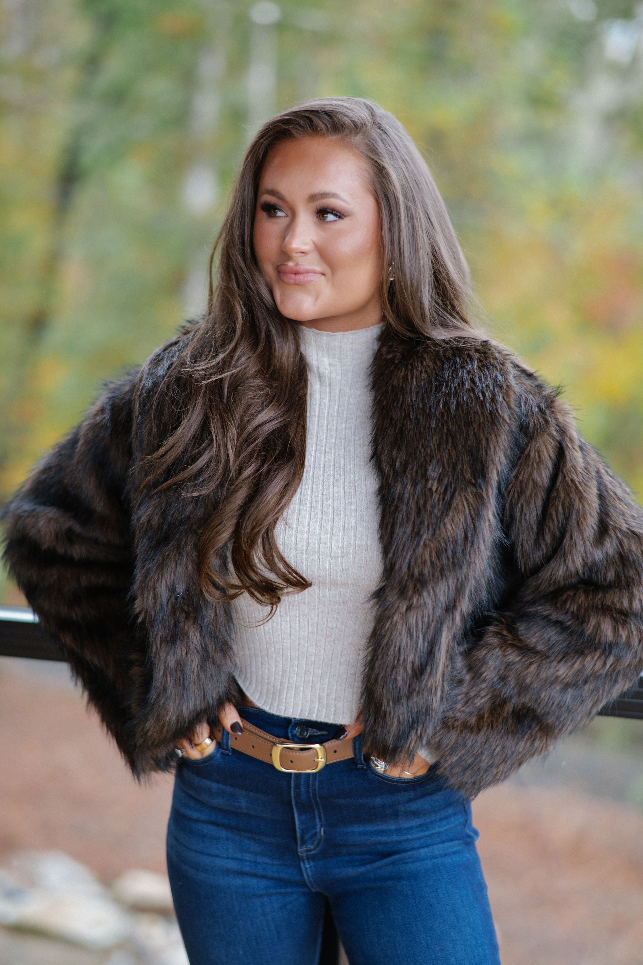 Maddie Faux Fur Jacket-Brown