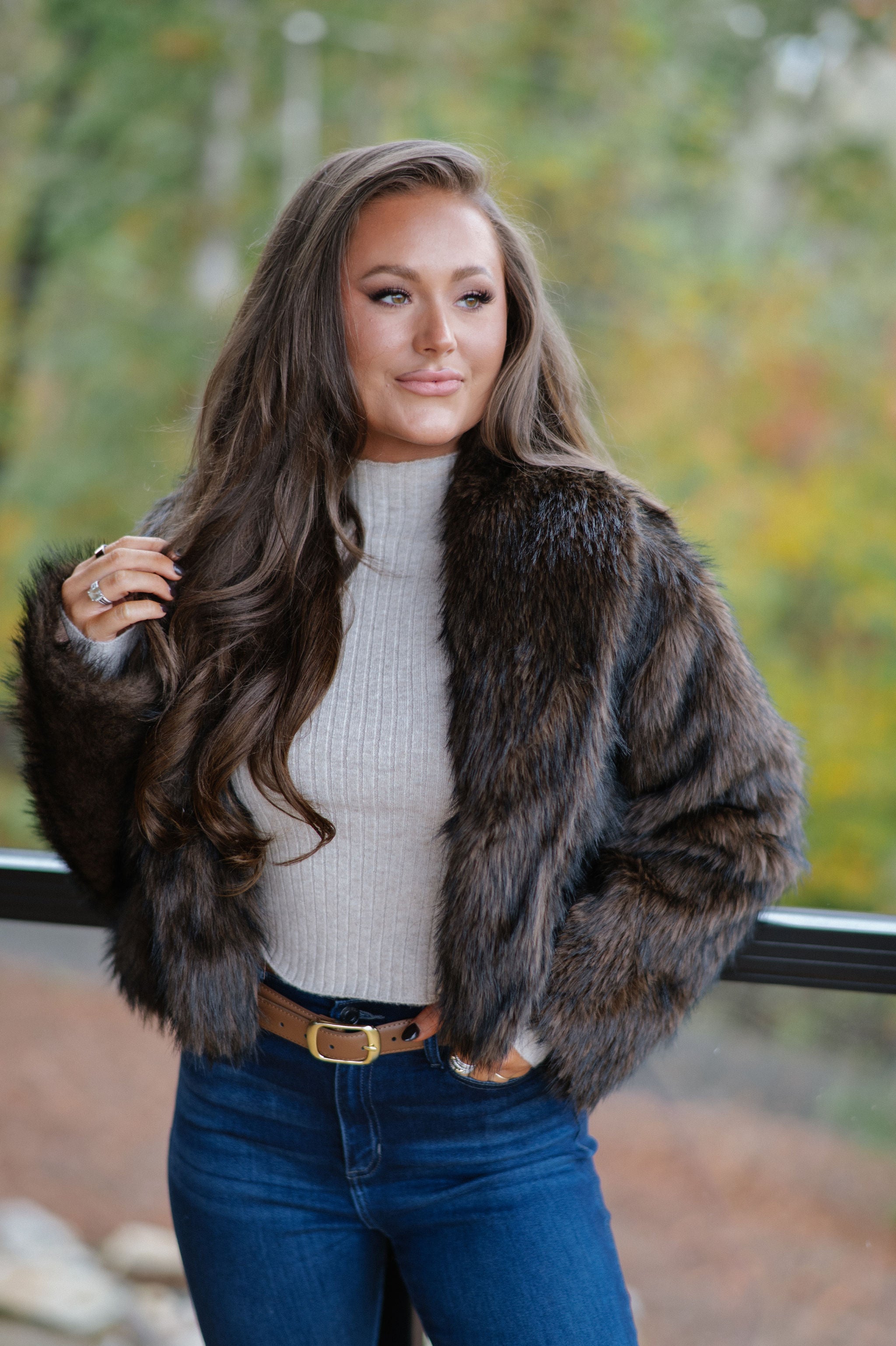 Maddie Faux Fur Jacket-Brown