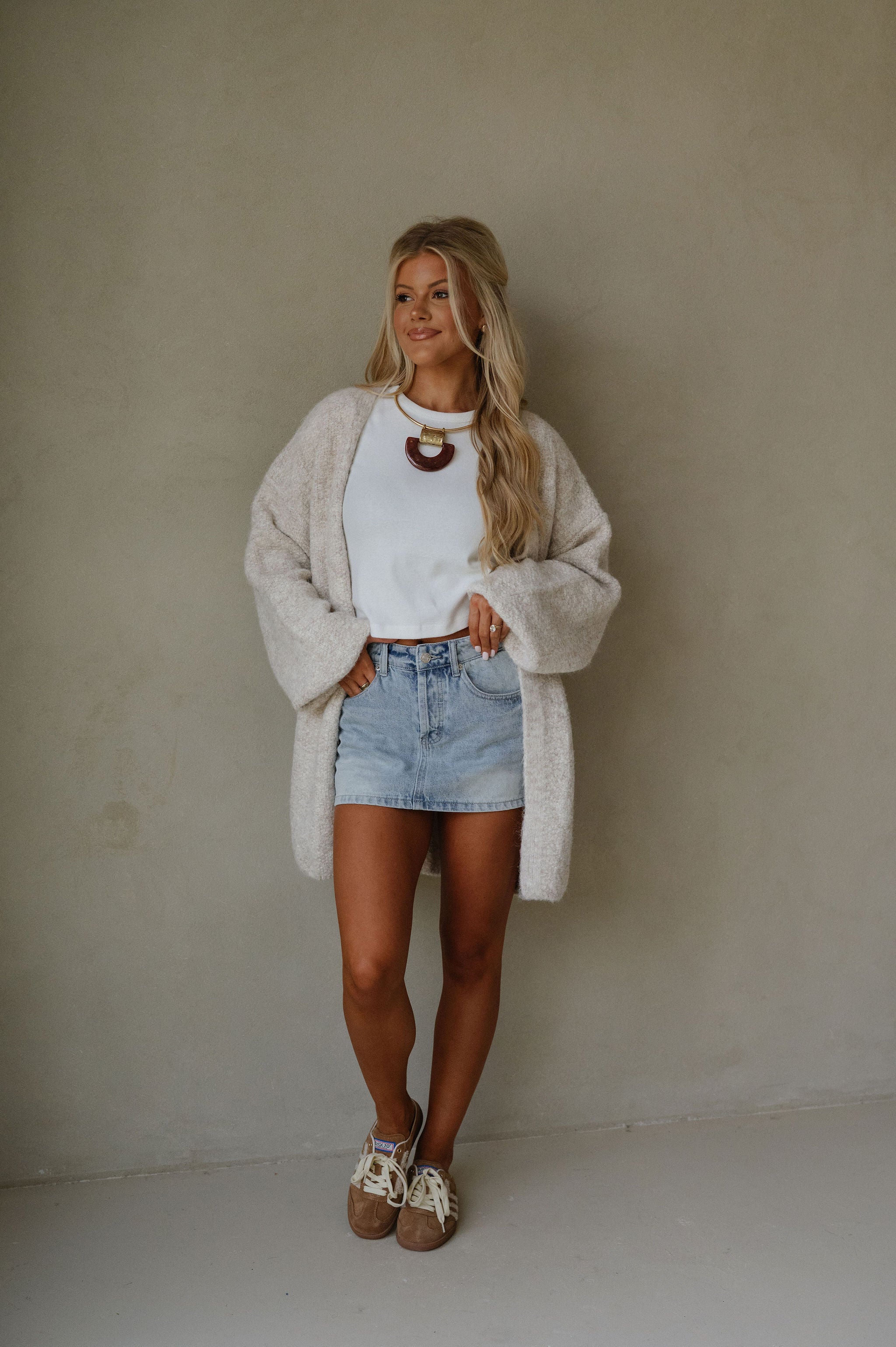 Oversized Brushed Sweater Cardigan-Oatmeal