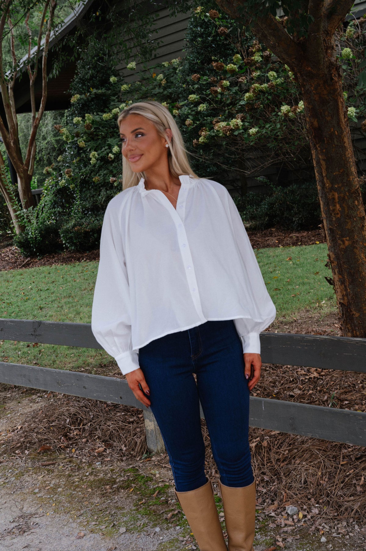 Luna Ruffle Neck Blouse-Off White