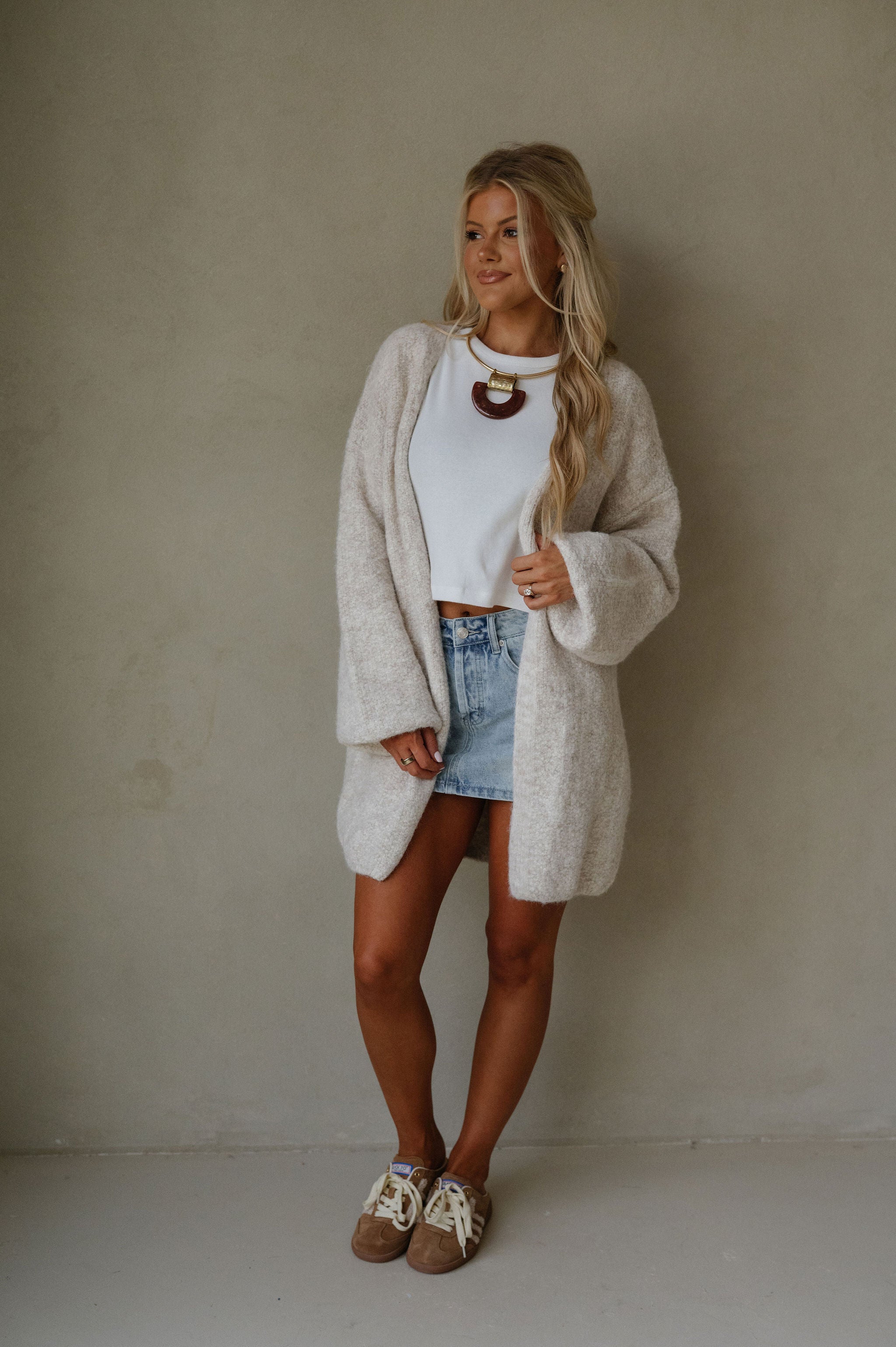 Oversized Brushed Sweater Cardigan-Oatmeal