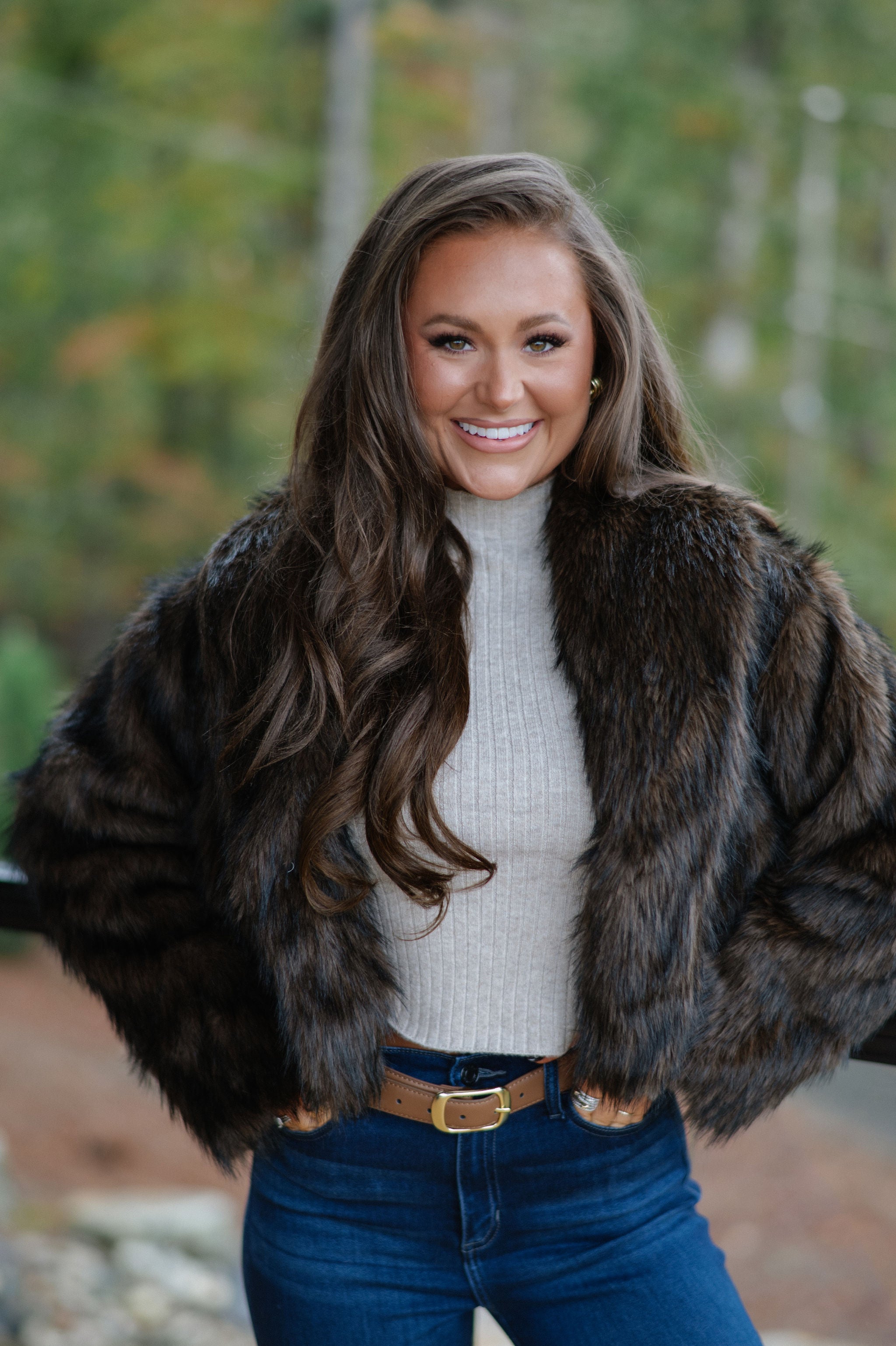 Maddie Faux Fur Jacket-Brown