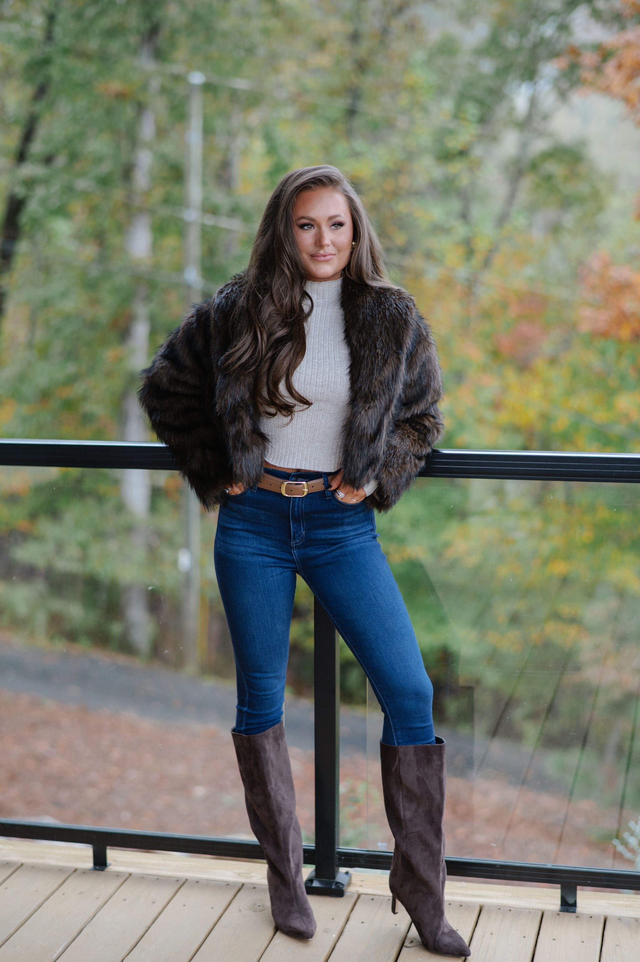 Maddie Faux Fur Jacket-Brown