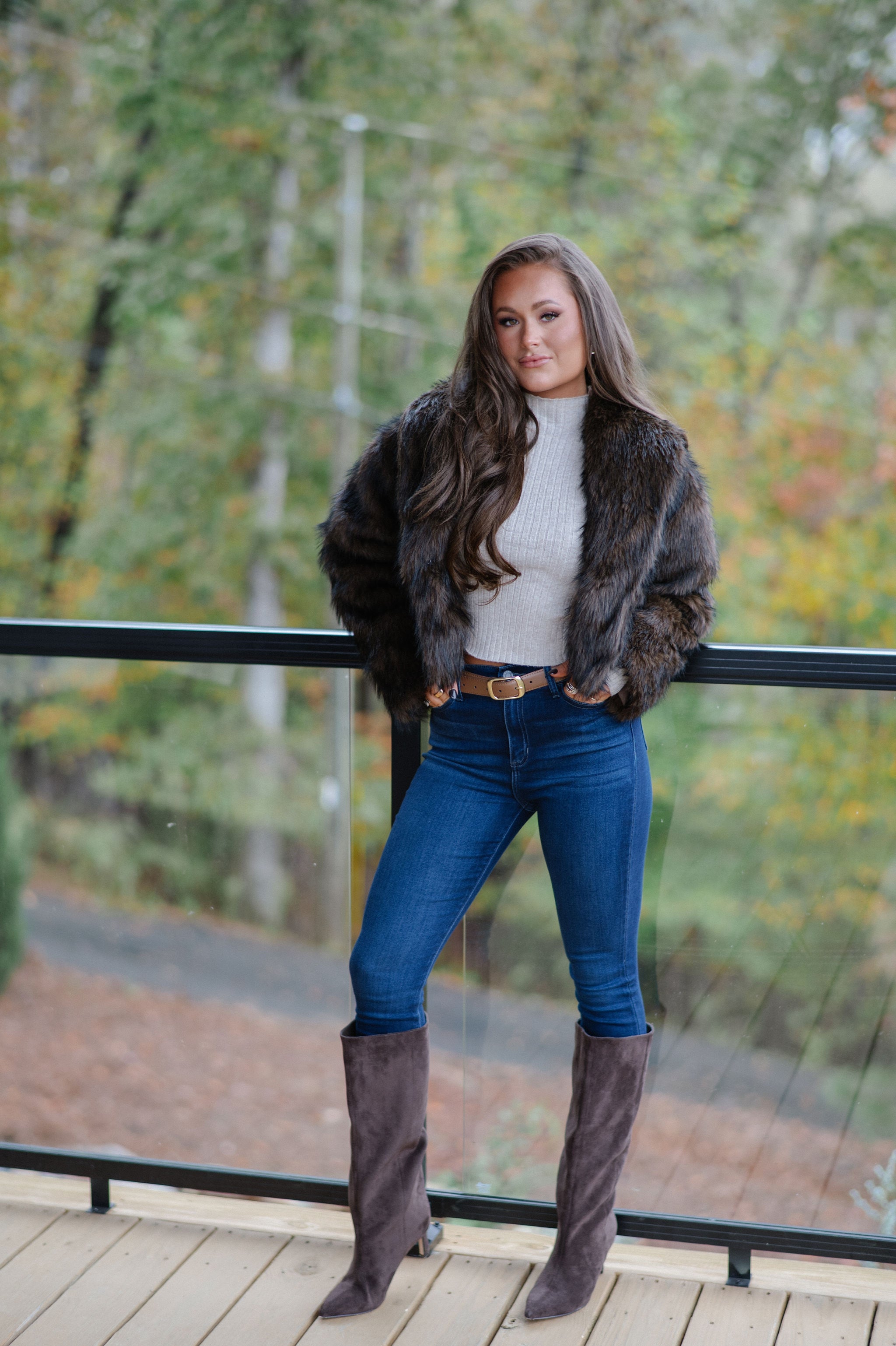 Maddie Faux Fur Jacket-Brown