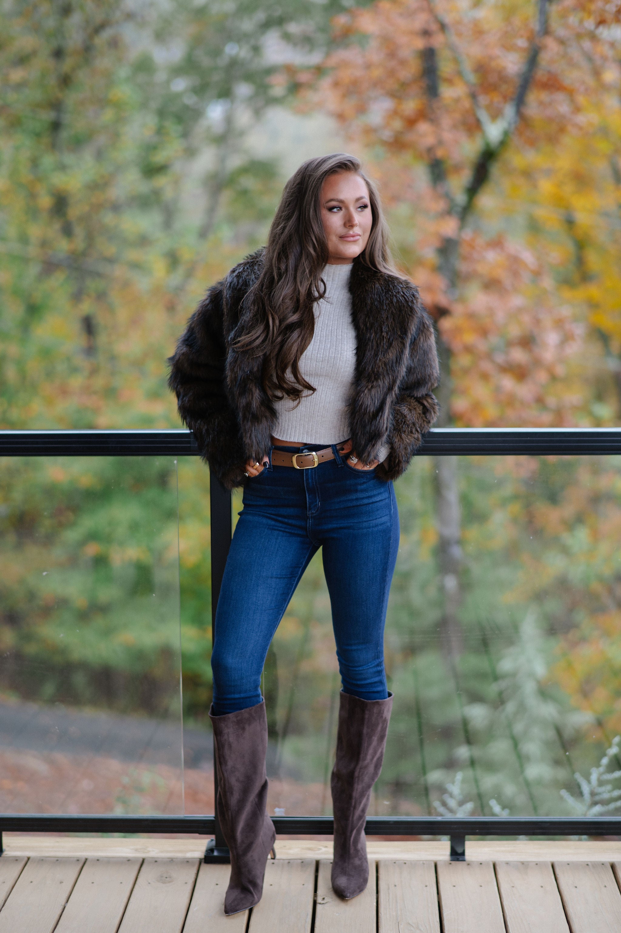 Maddie Faux Fur Jacket-Brown