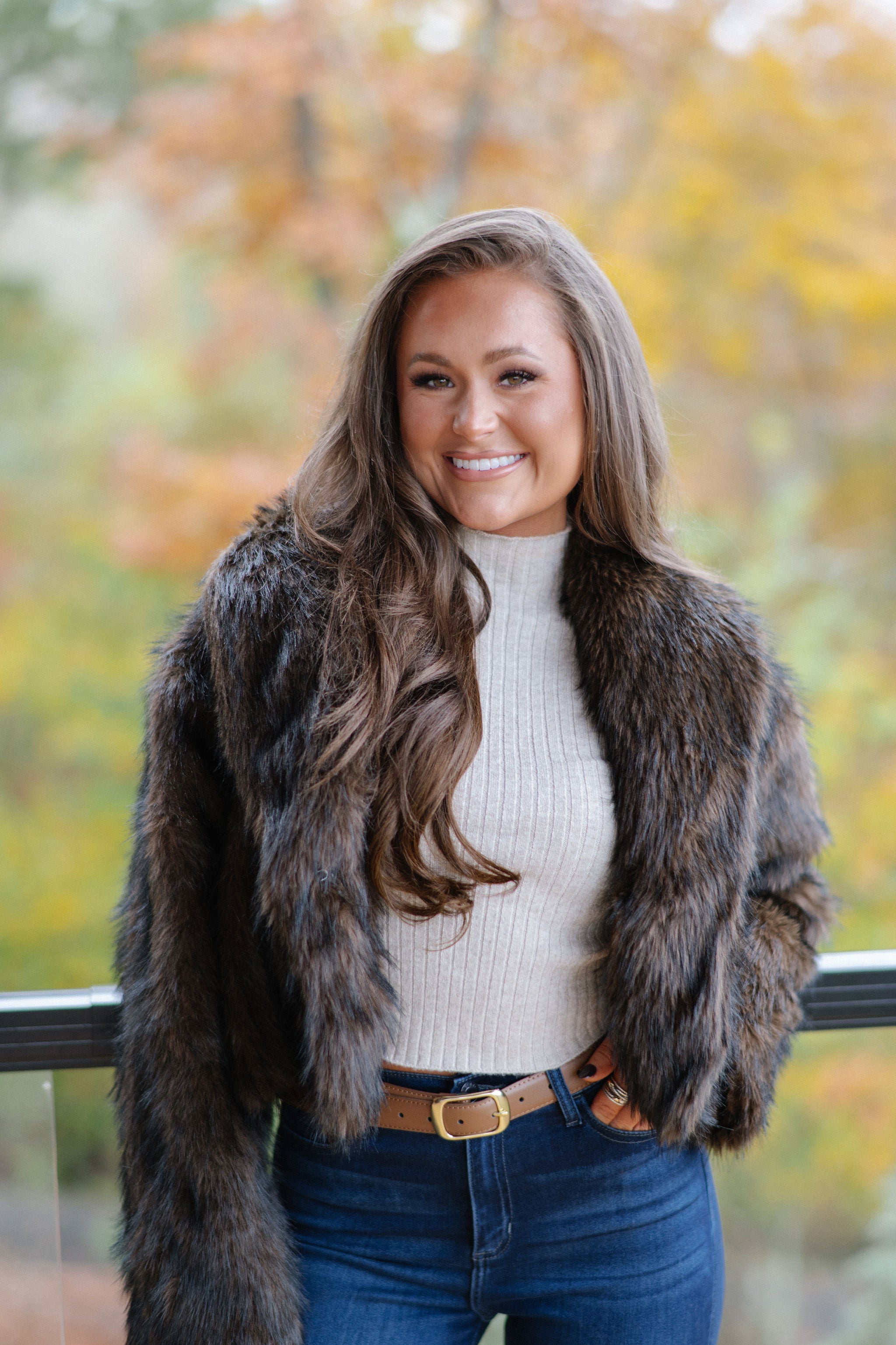 Maddie Faux Fur Jacket-Brown