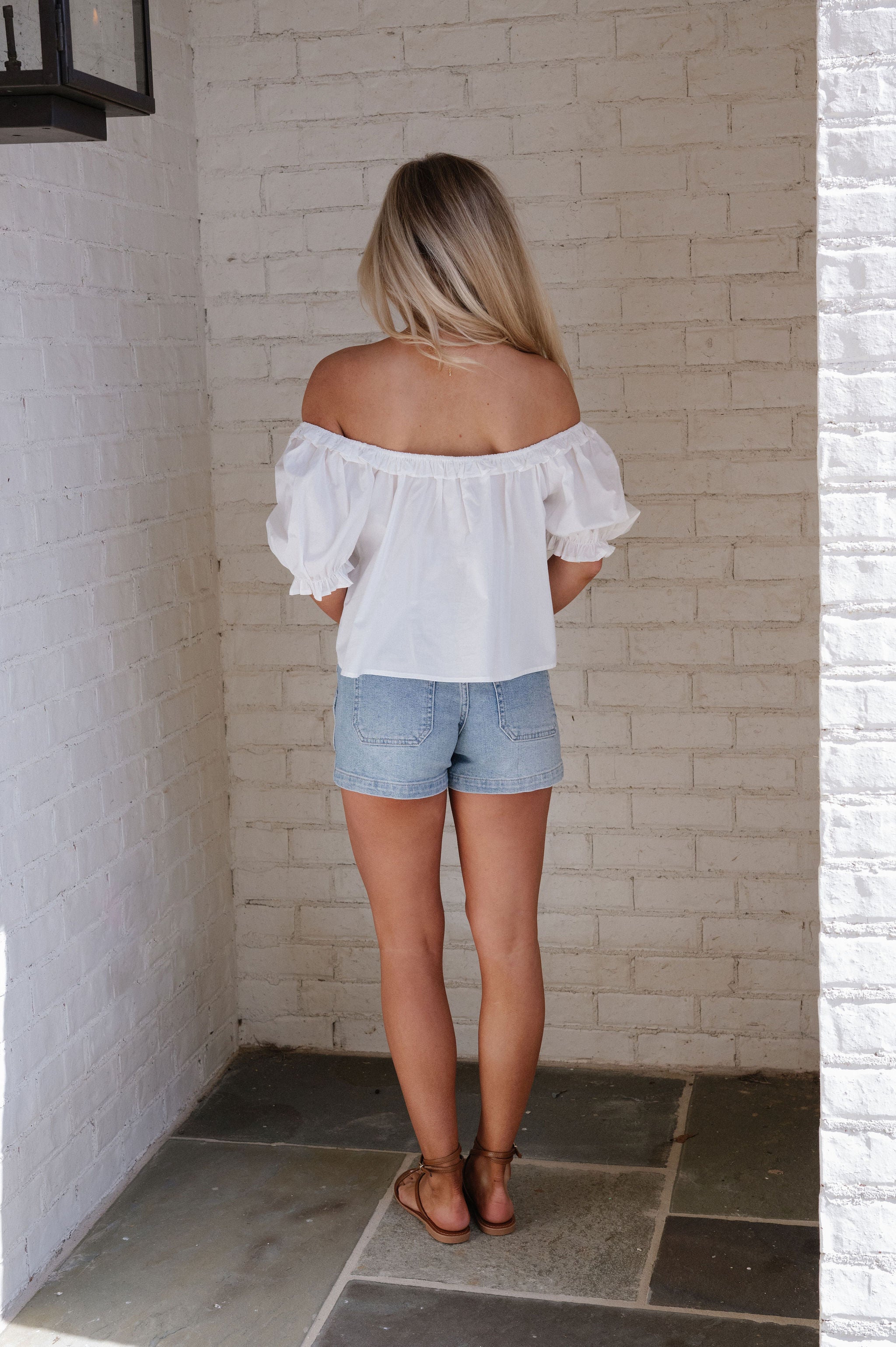 Megan Puff Sleeve Top-White