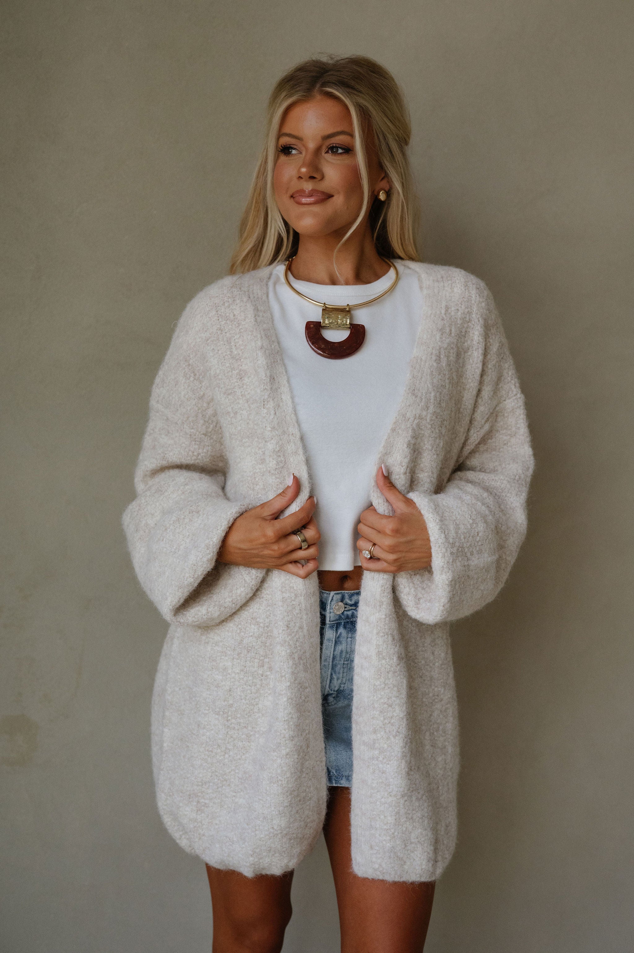 Oversized Brushed Sweater Cardigan-Oatmeal