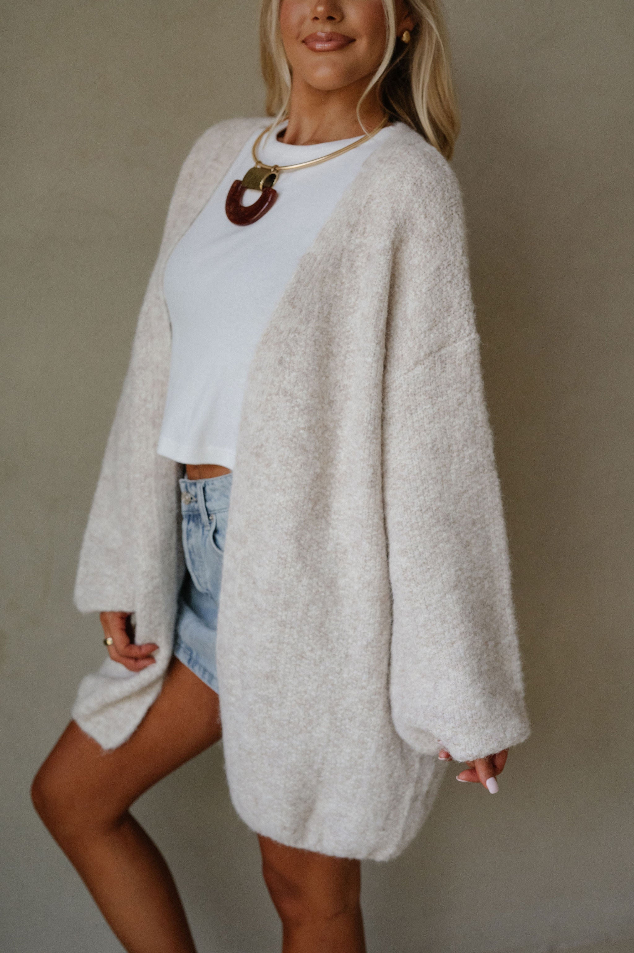 Oversized Brushed Sweater Cardigan-Oatmeal