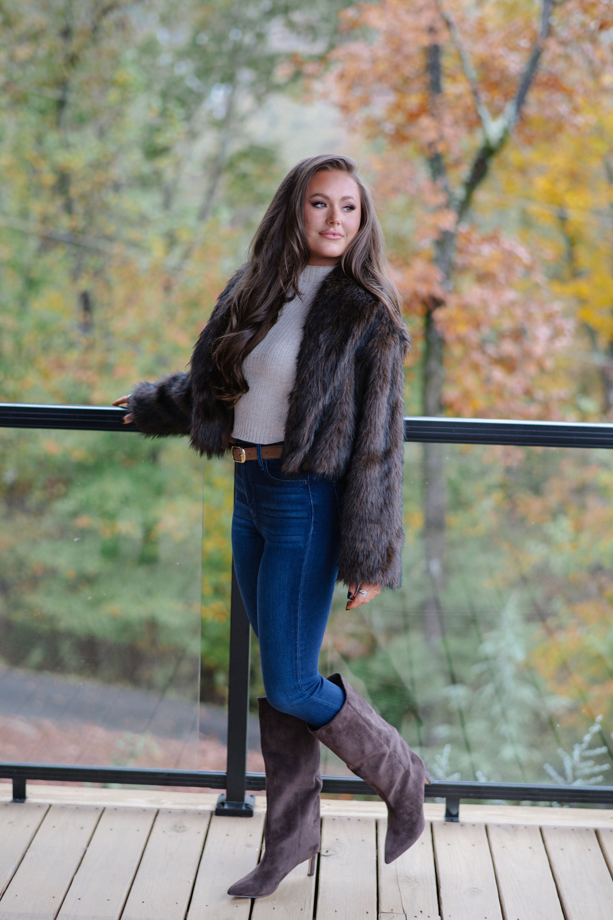 Maddie Faux Fur Jacket-Brown
