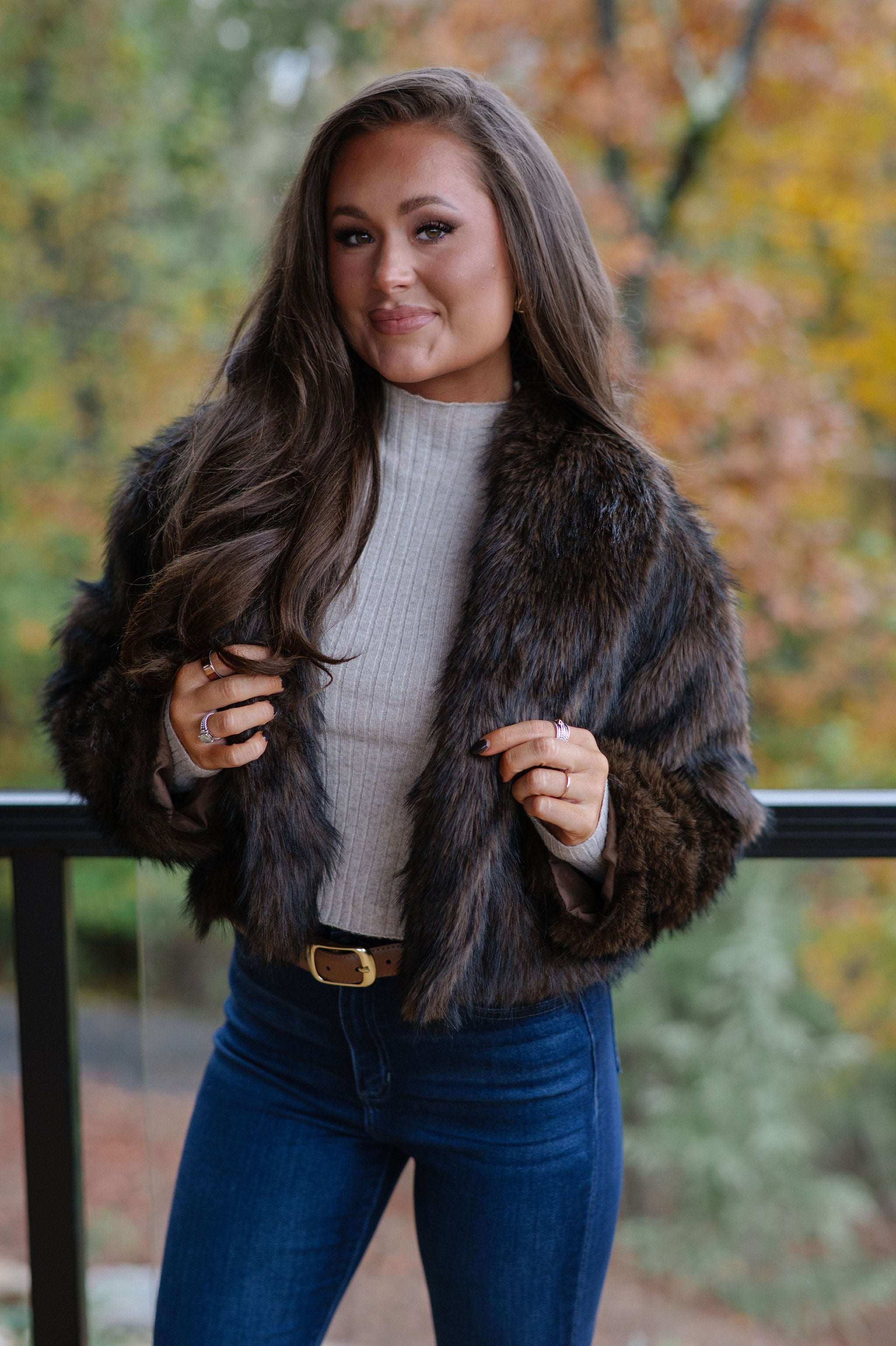 Maddie Faux Fur Jacket-Brown