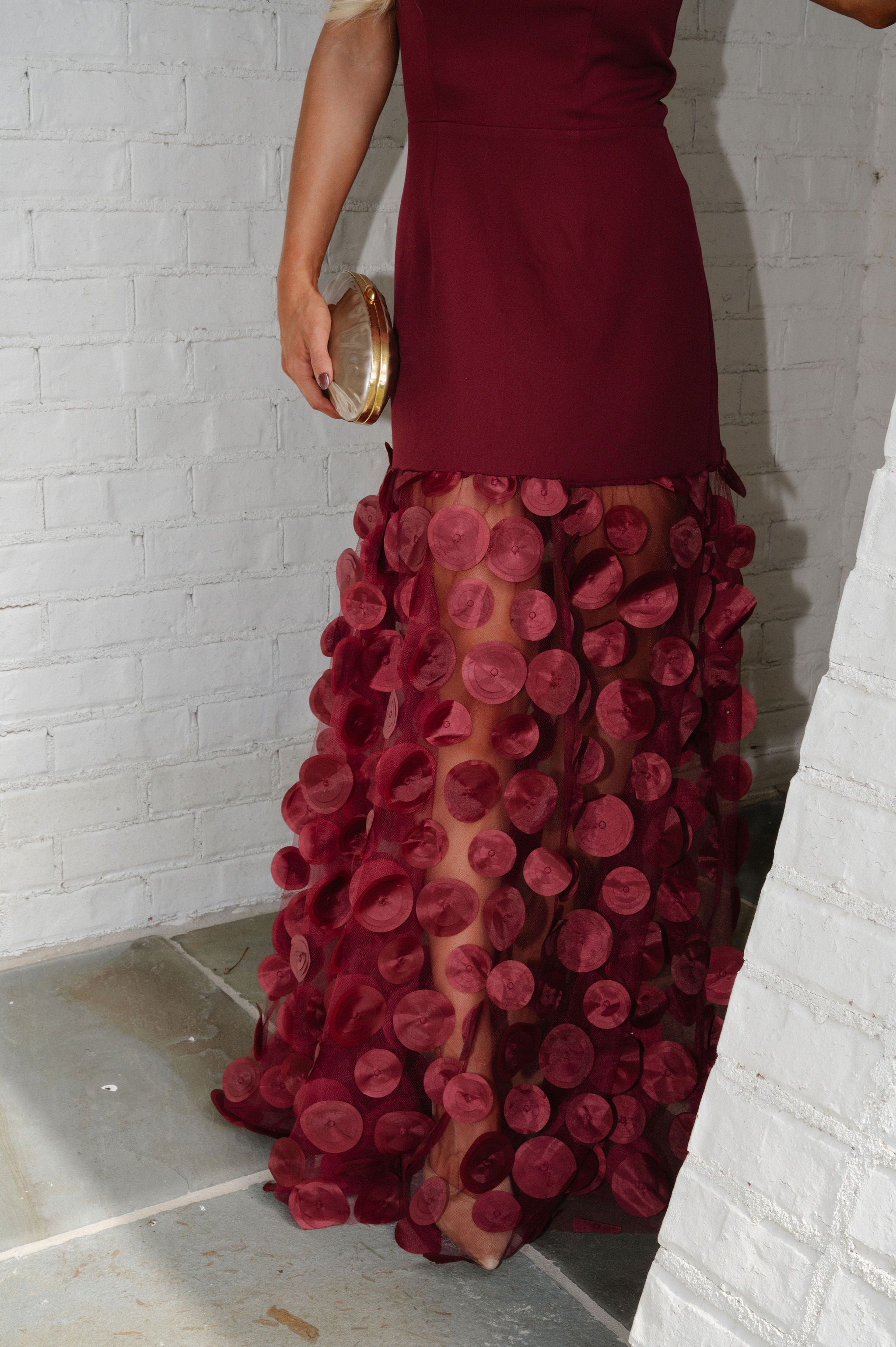 Lunden Textured Maxi Dress-Wine
