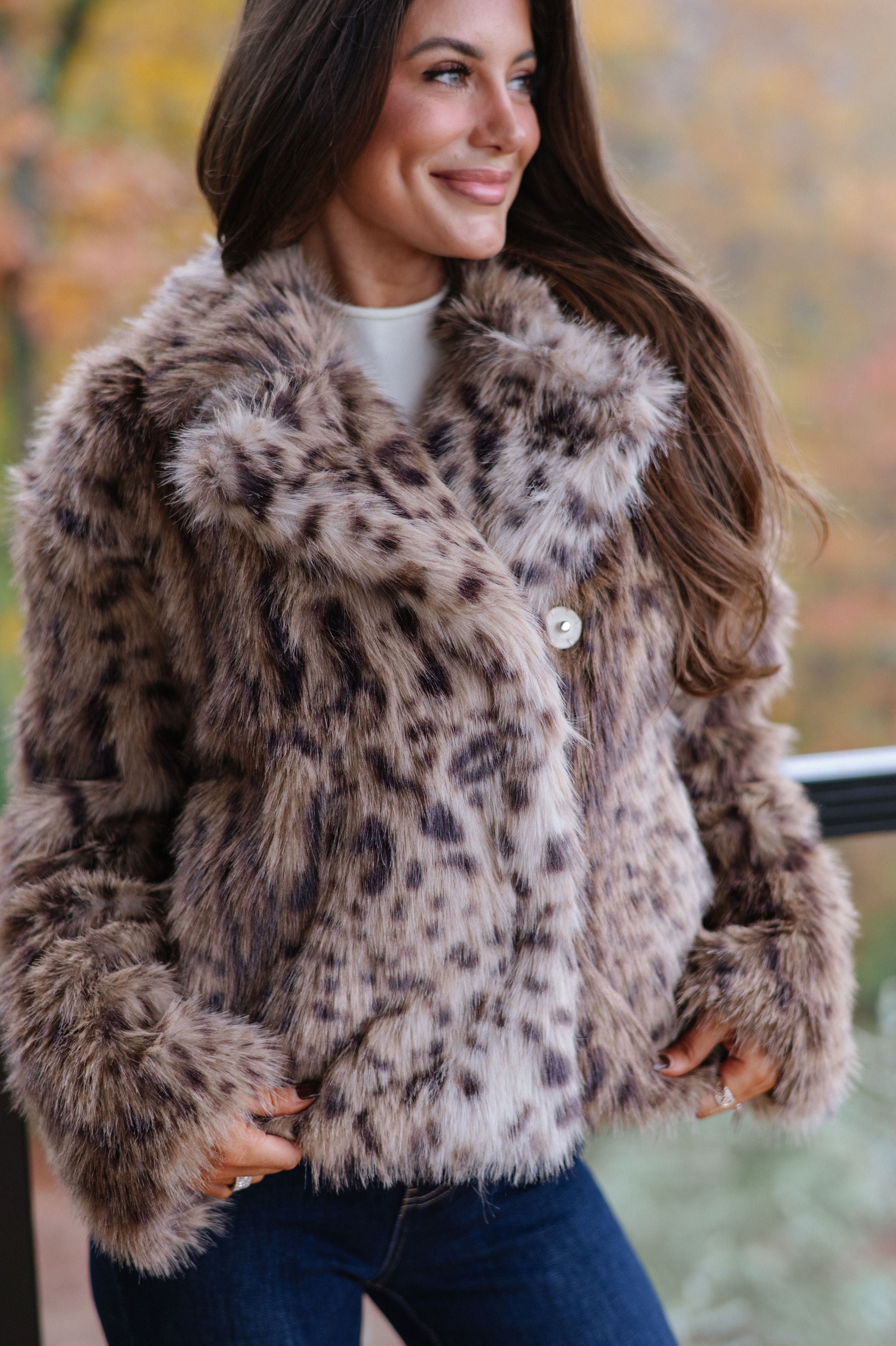 Hadlee Faux Fur Jacket-Taupe/Brown