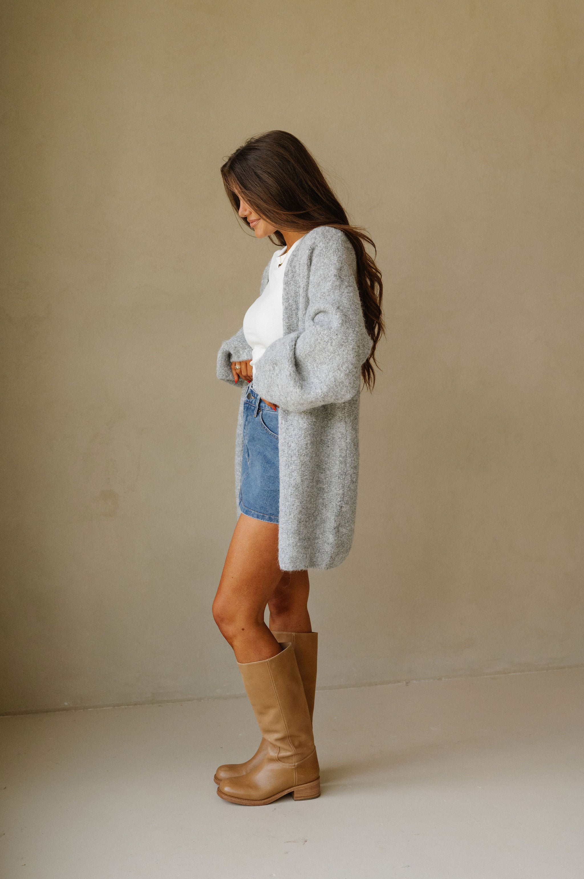 Oversized Brushed Sweater Cardigan-Grey