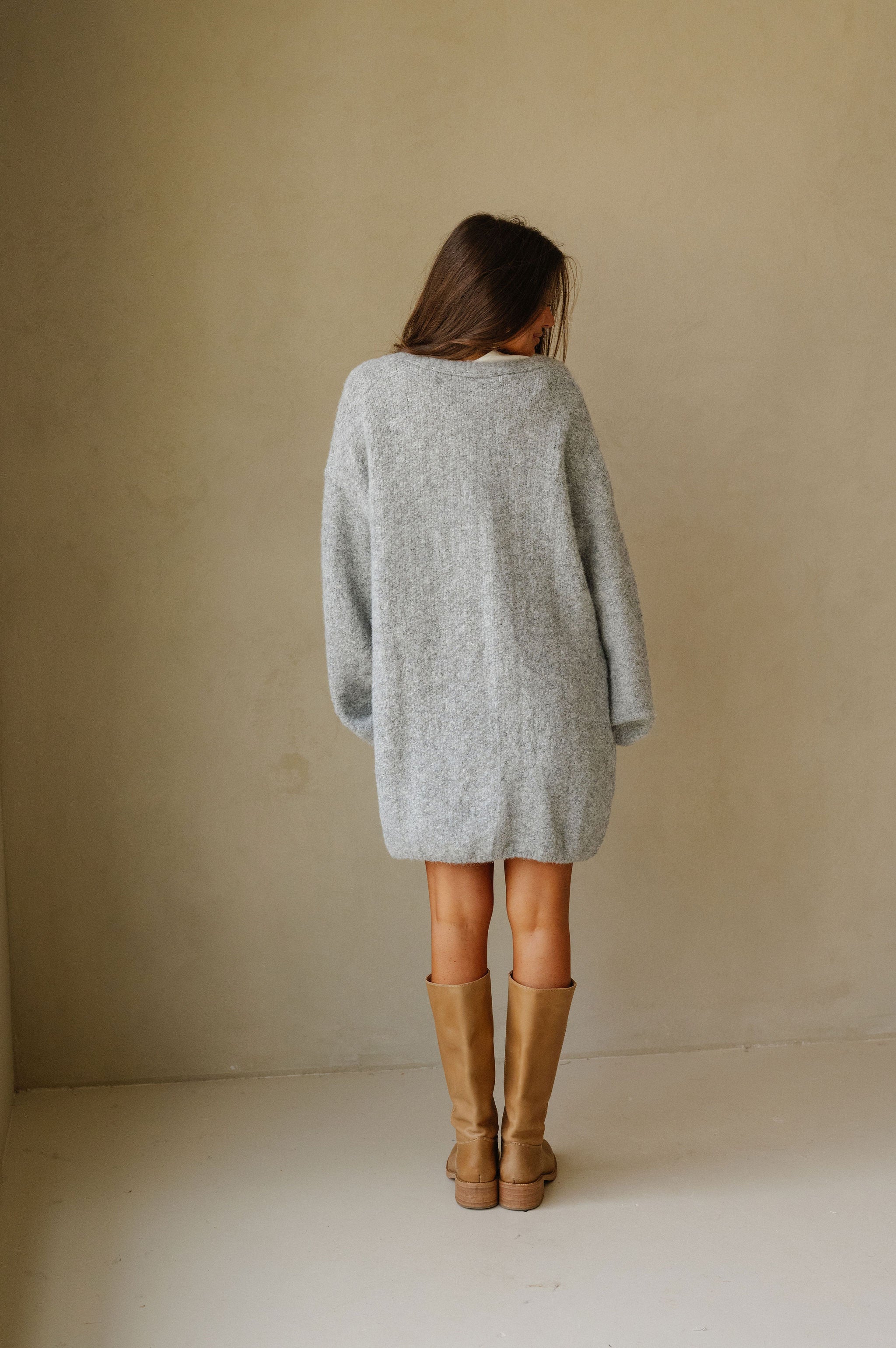 Oversized Brushed Sweater Cardigan-Grey
