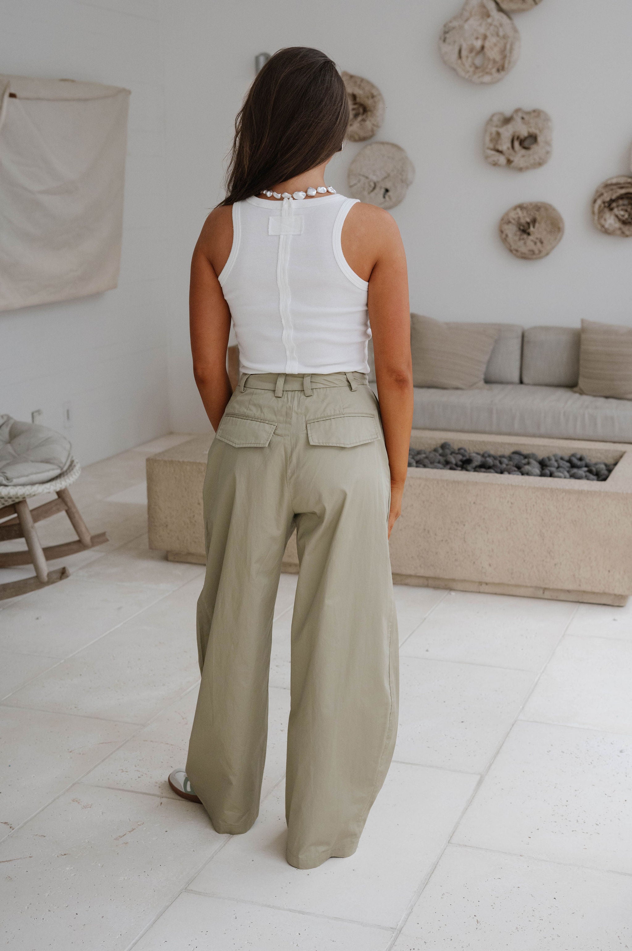 High-Rise Pintuck Wide Leg Pants-Light Olive