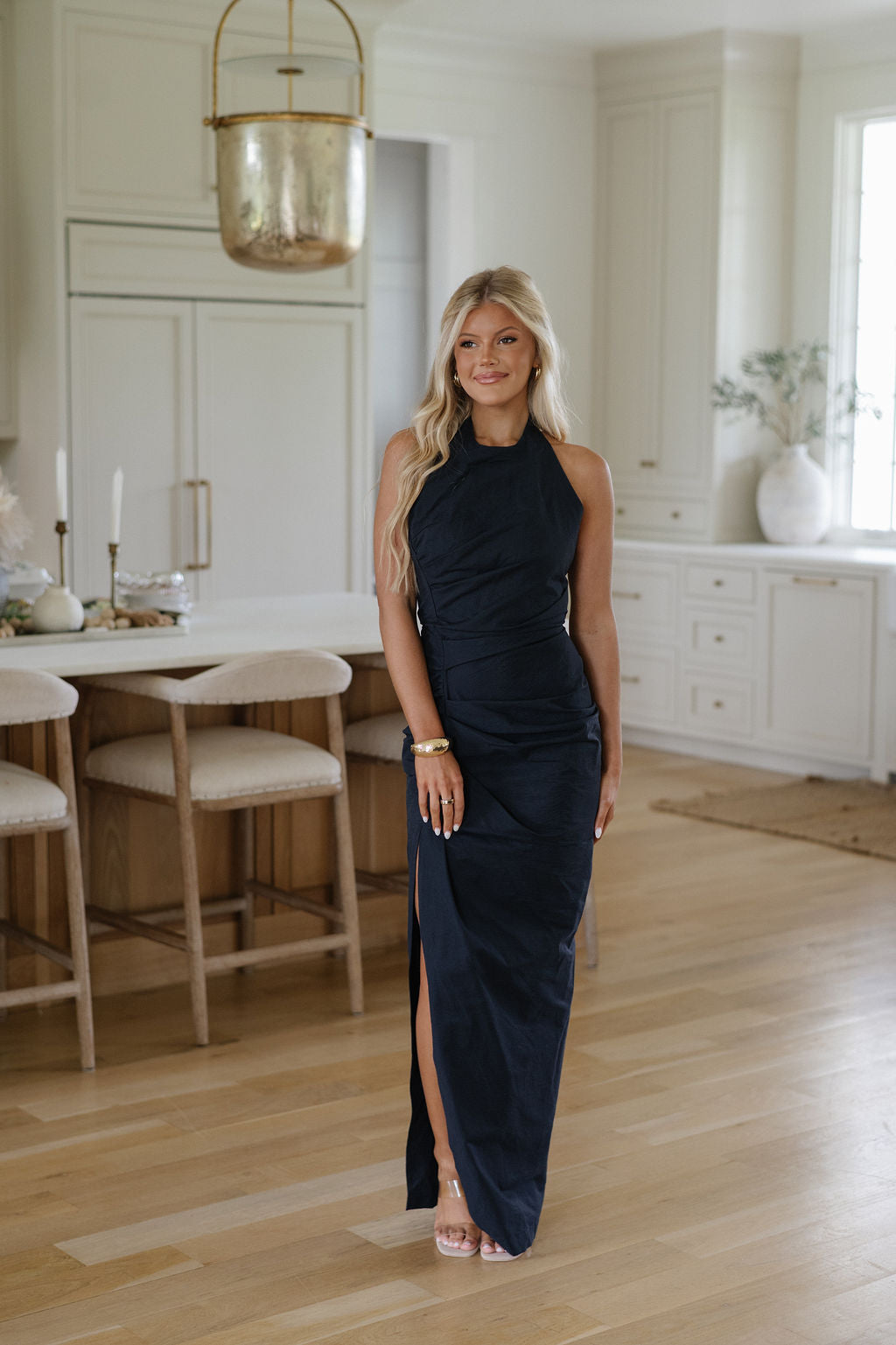 Sophia Ruched Maxi Dress-Navy