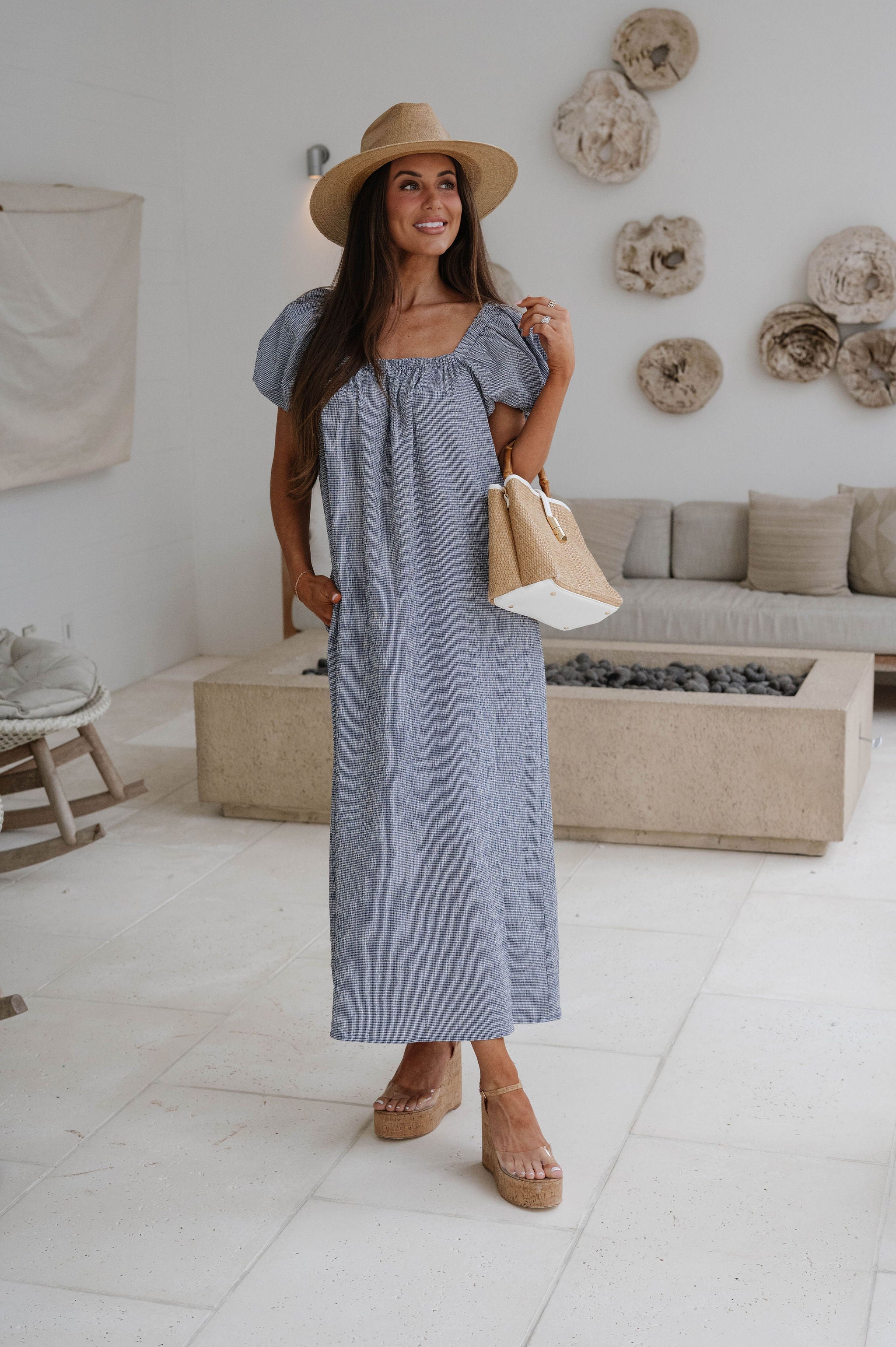 Teagan Gingham Maxi Dress-Navy