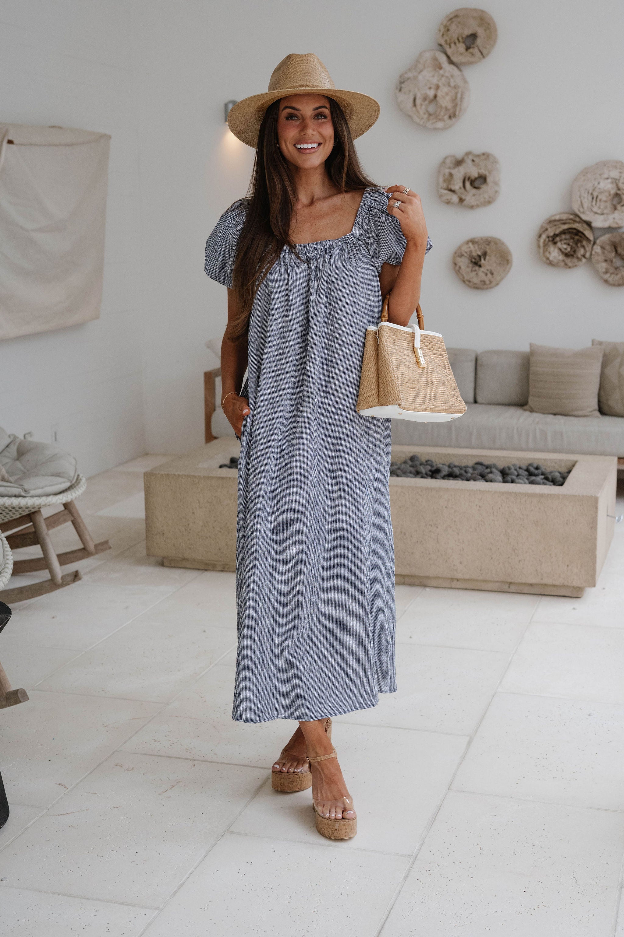Teagan Gingham Maxi Dress-Navy