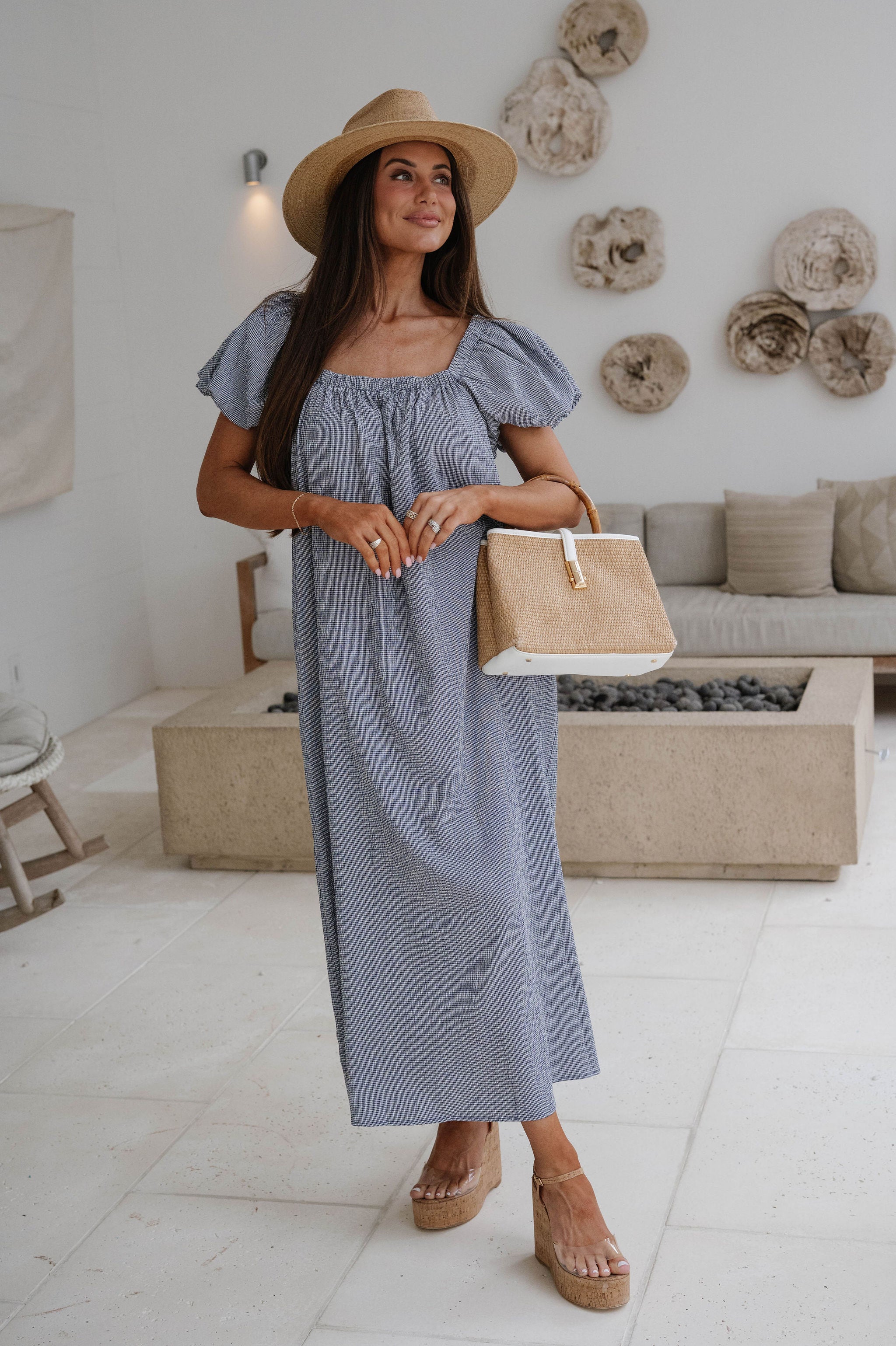 Teagan Gingham Maxi Dress-Navy