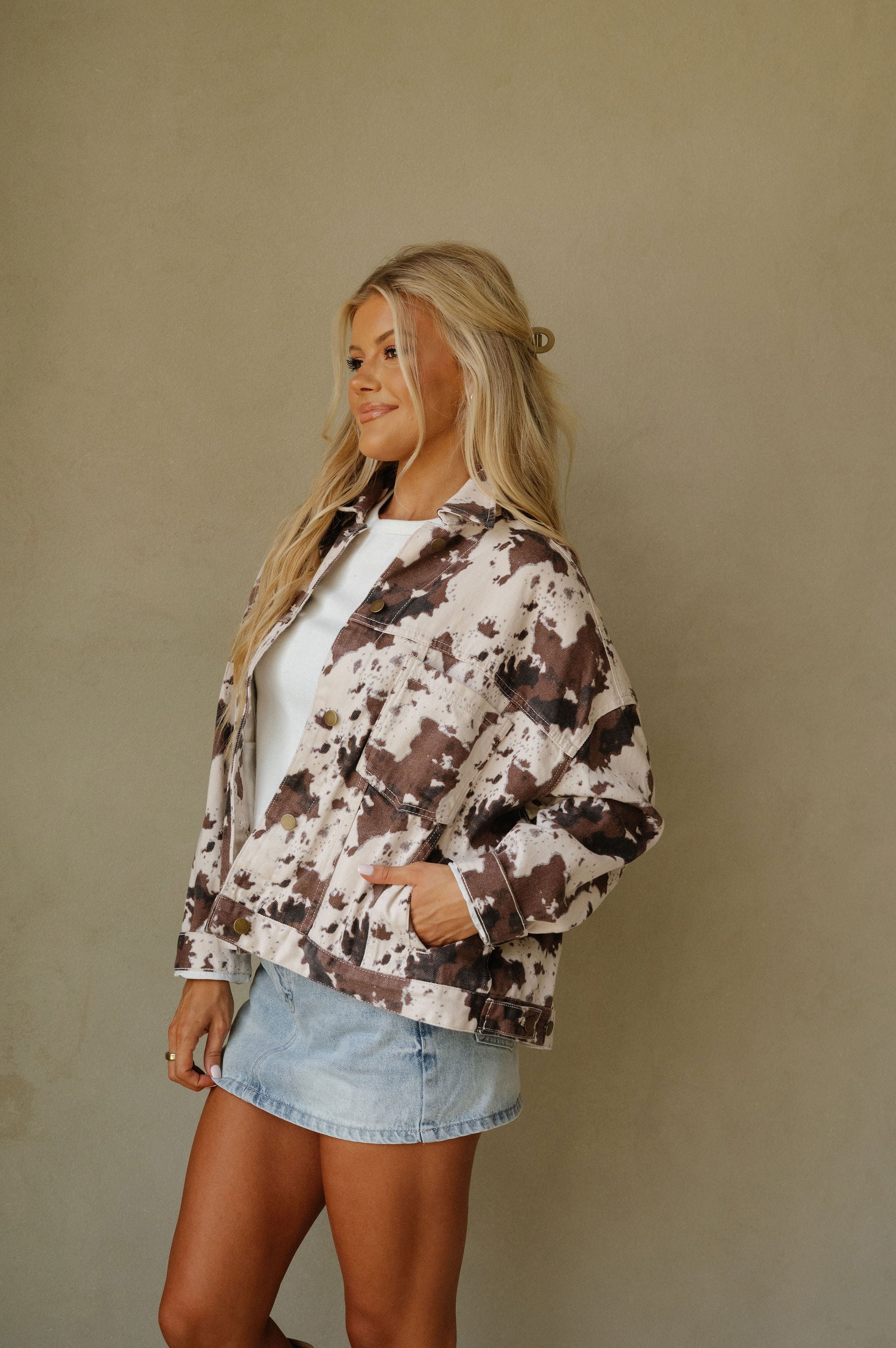 Multi Printed Oversized Jacket-Brown