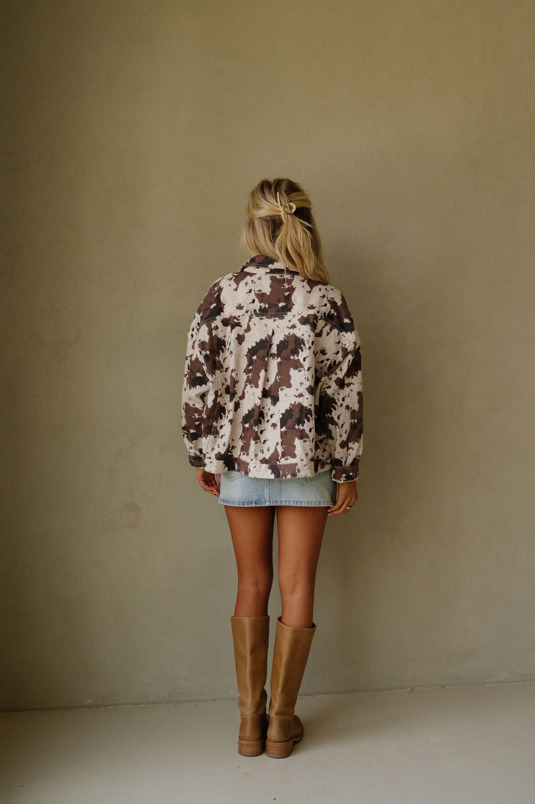 Multi Printed Oversized Jacket-Brown
