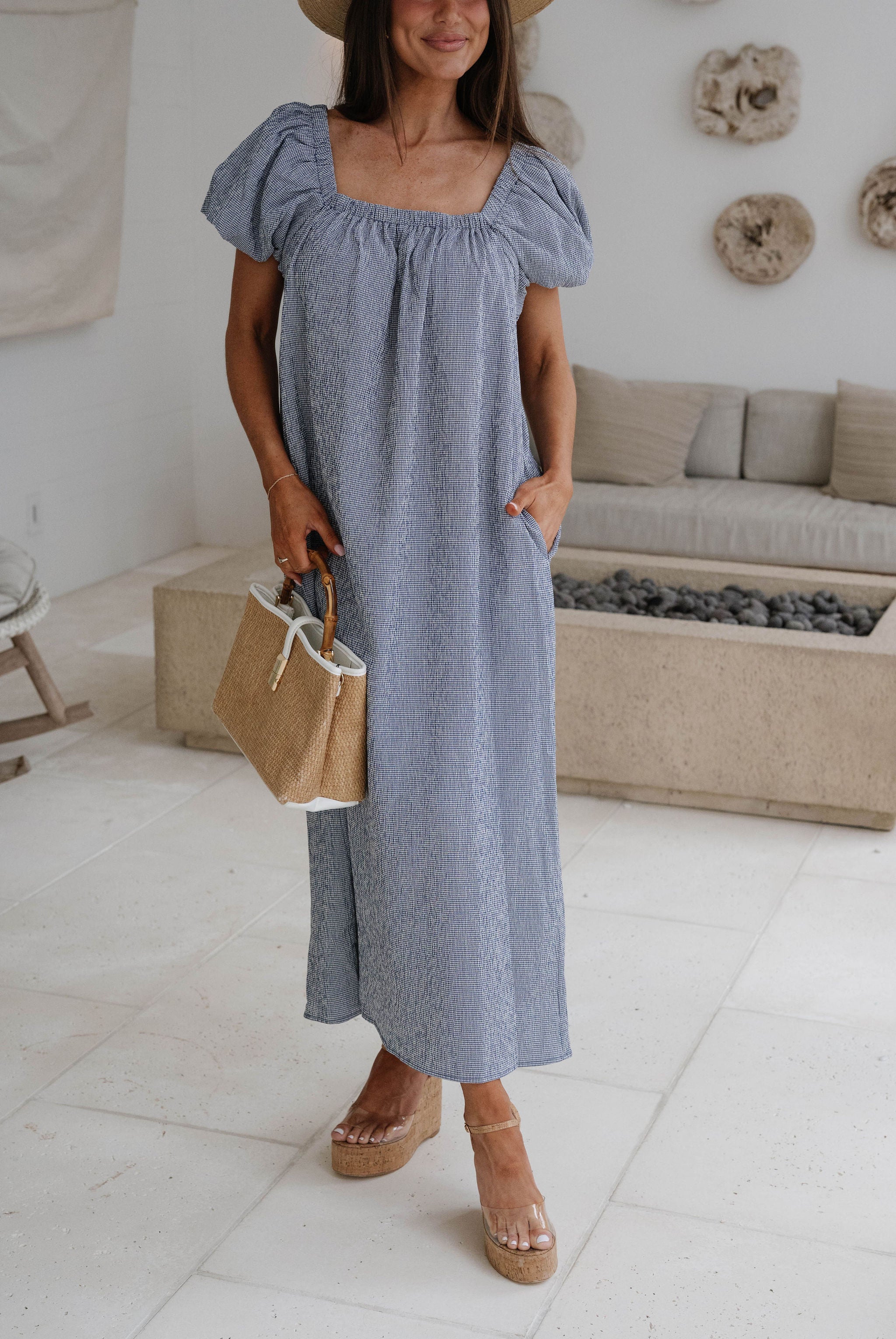 Teagan Gingham Maxi Dress-Navy