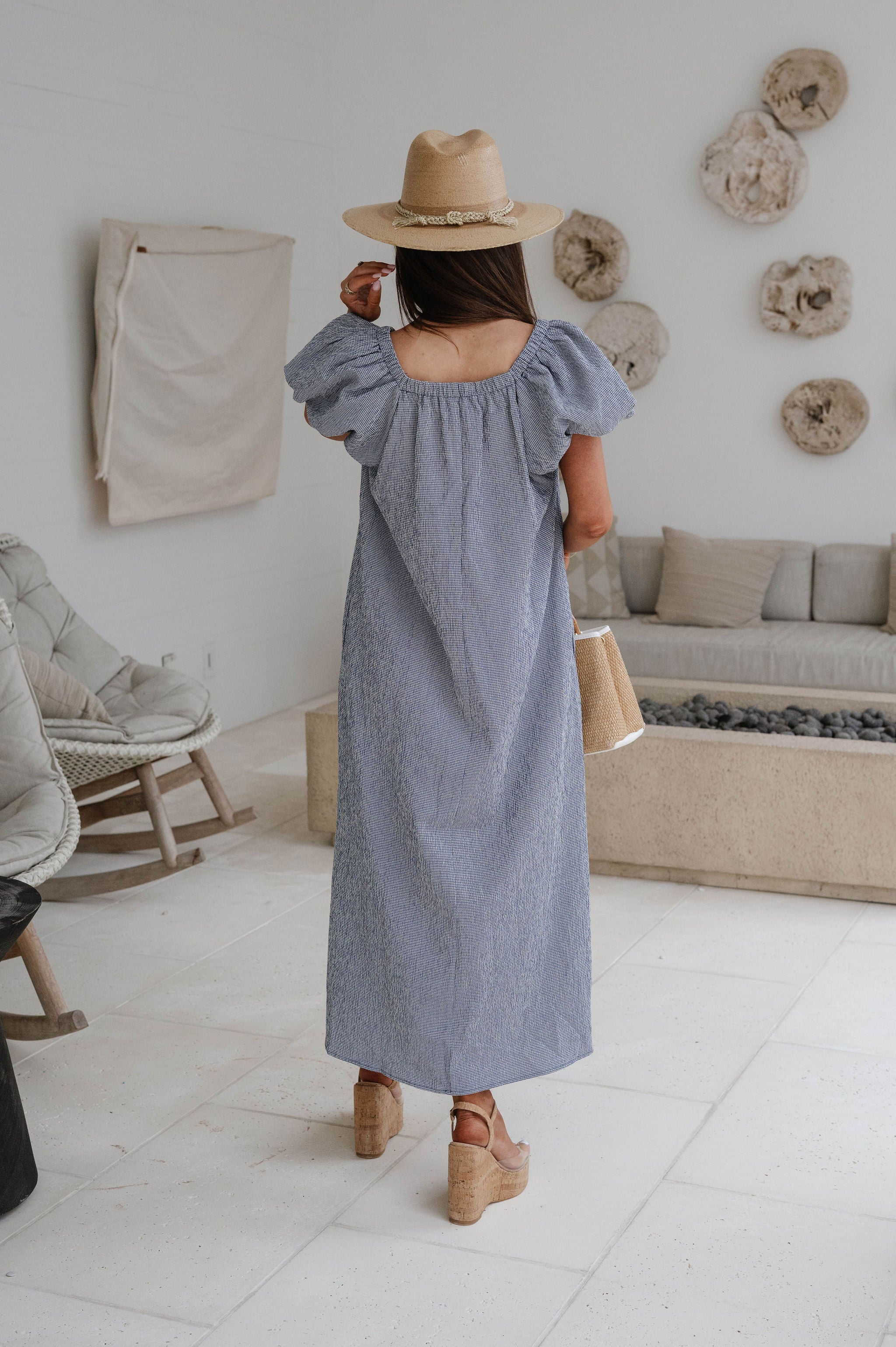 Teagan Gingham Maxi Dress-Navy