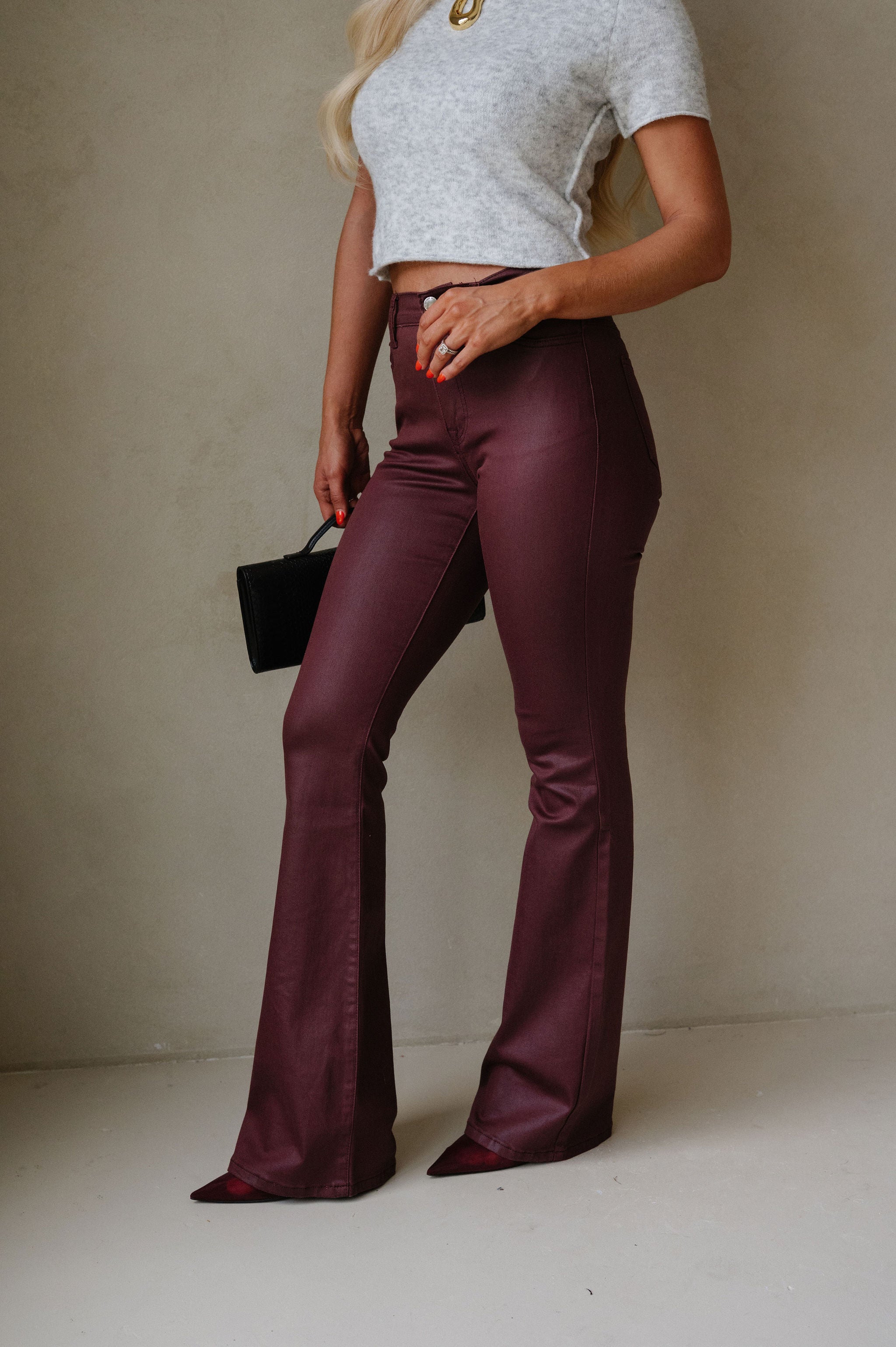 Liam Coated Jeans-Burgundy