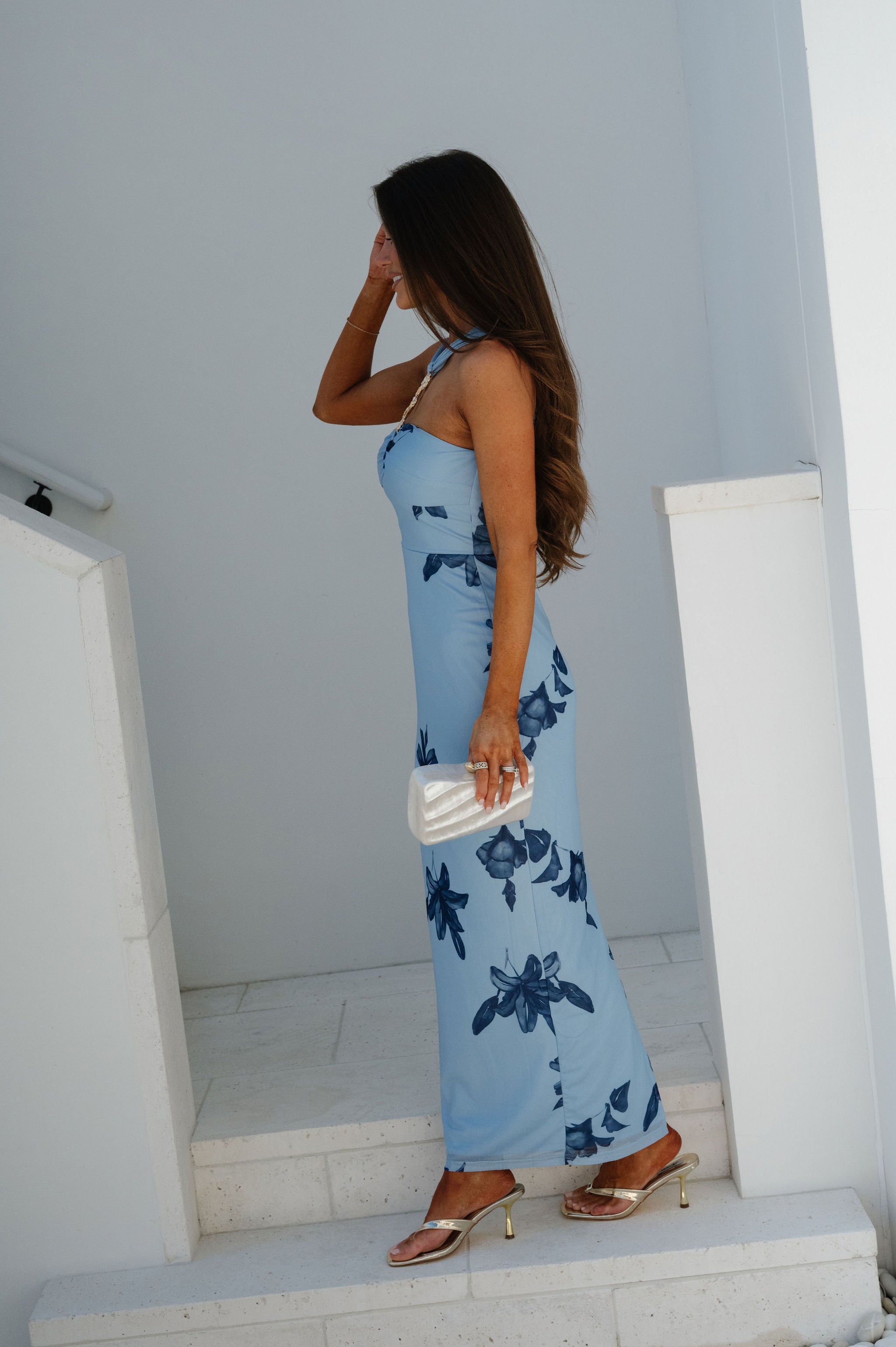 Henley Floral Maxi Dress-Blue