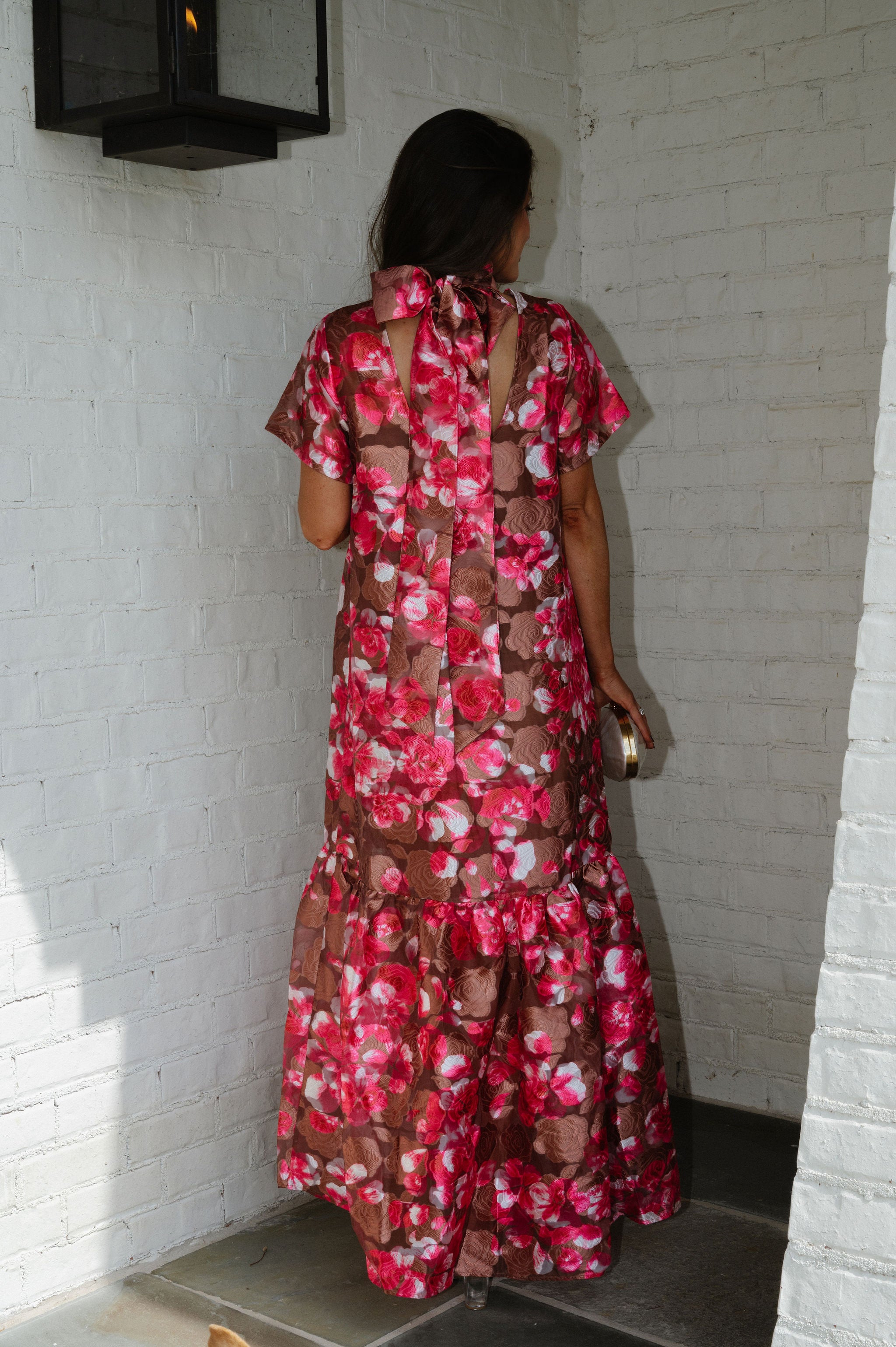 Mersin Floral Organza Maxi Dress-Brown Multi