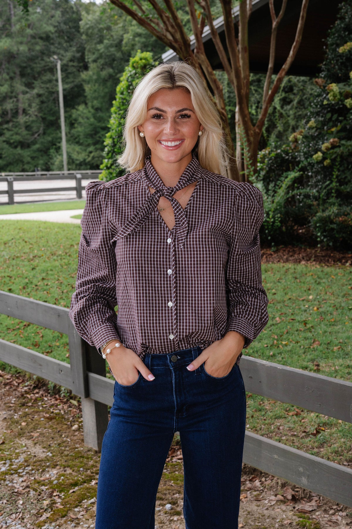Emily Gingham Blouse-Brown