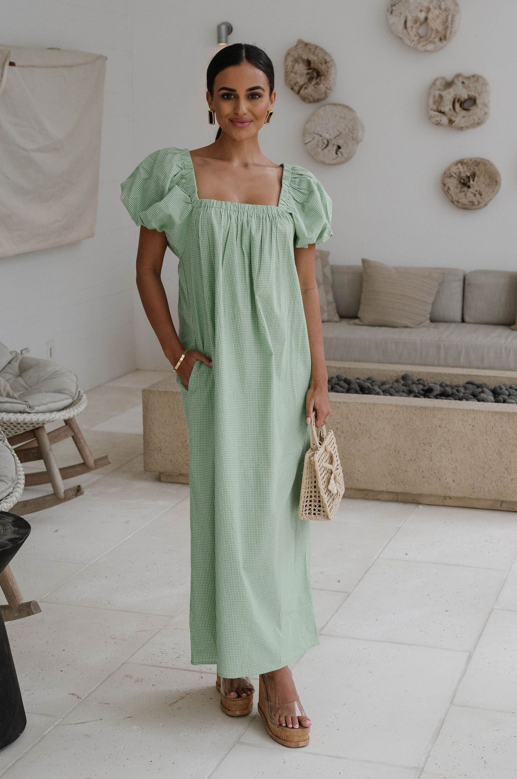 Libby Gingham Dress-Apple Green