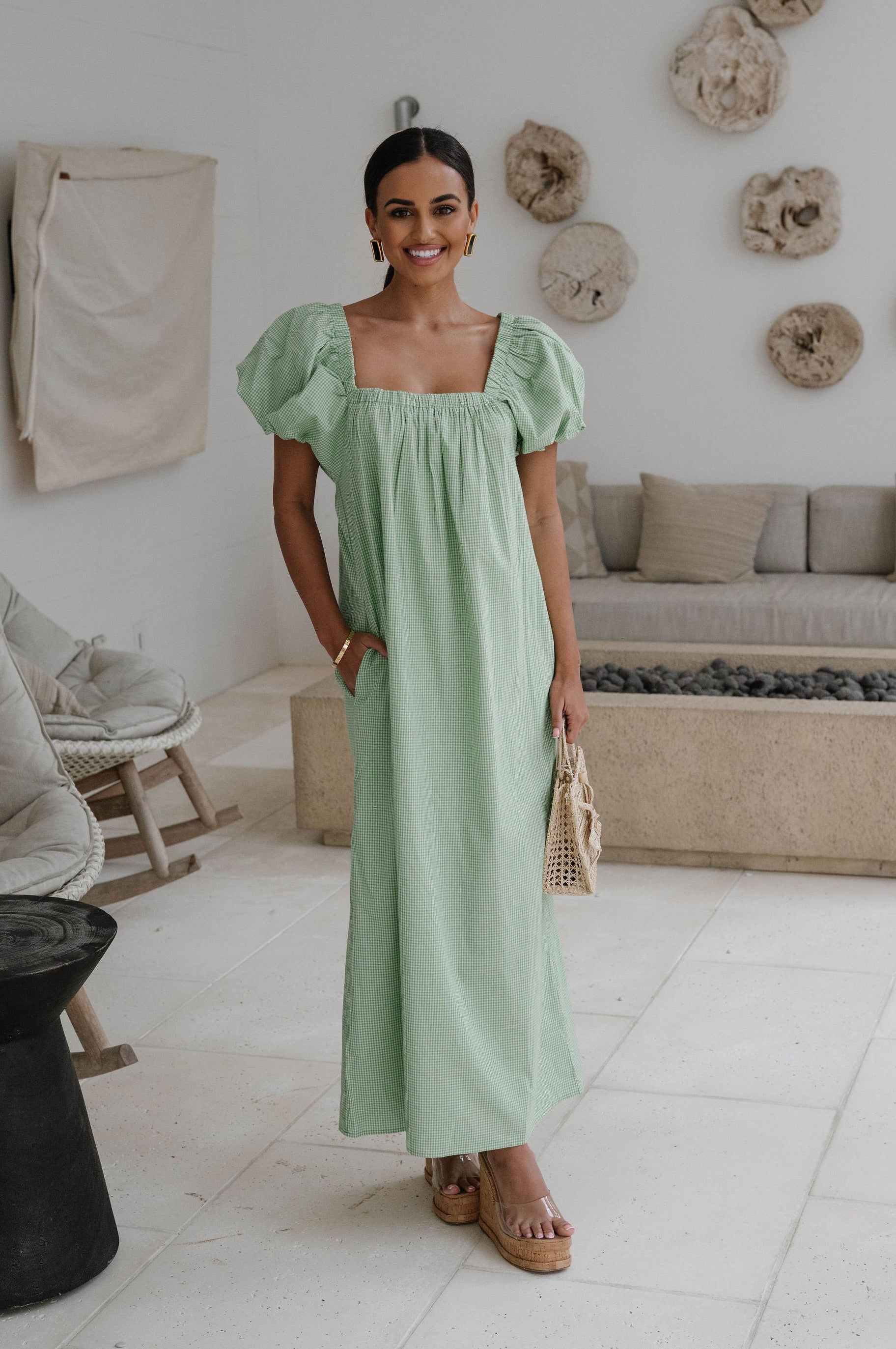 Libby Gingham Dress-Apple Green