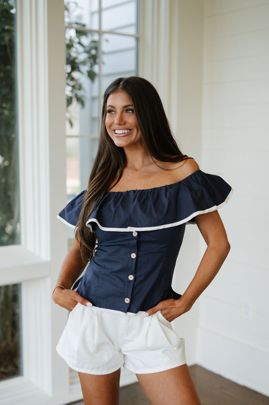 Rome Off The Shoulder Top-Midnight