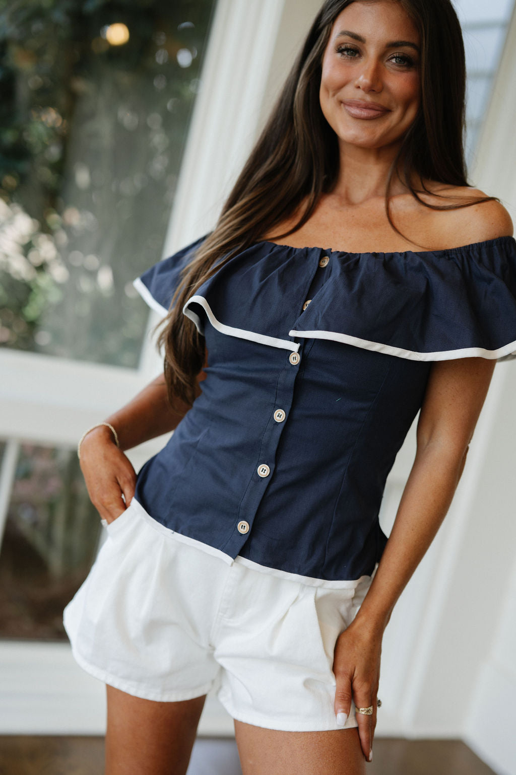 Rome Off The Shoulder Top-Midnight
