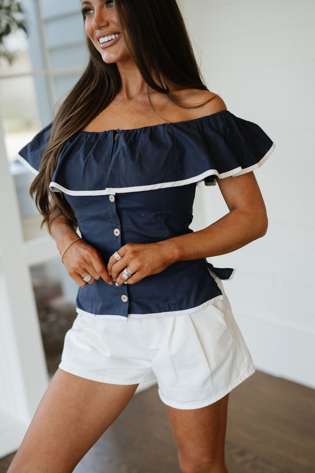 Rome Off The Shoulder Top-Midnight