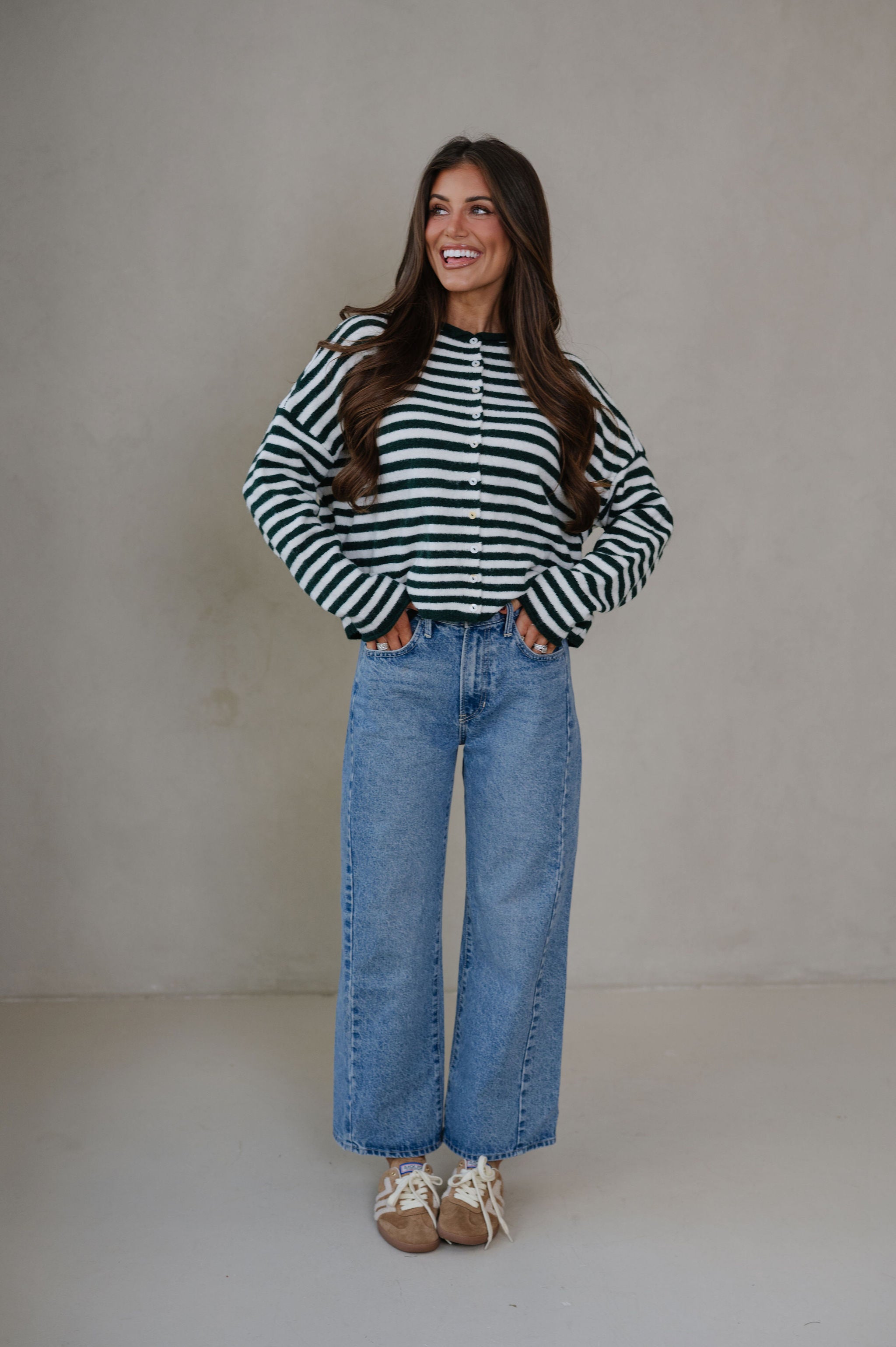 Sony Striped Cardigan-Forest Green