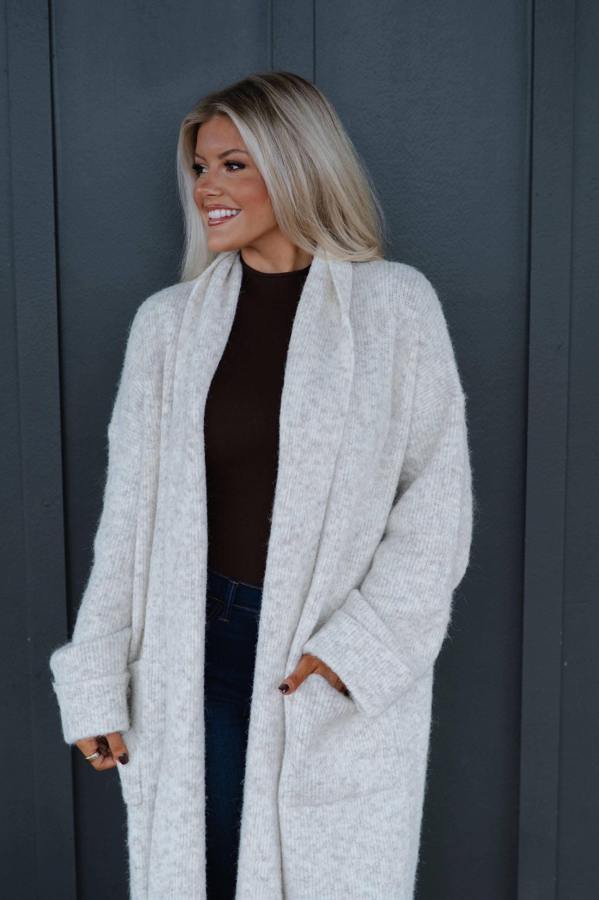 Shawl Collar Open Cardigan-Light Taupe