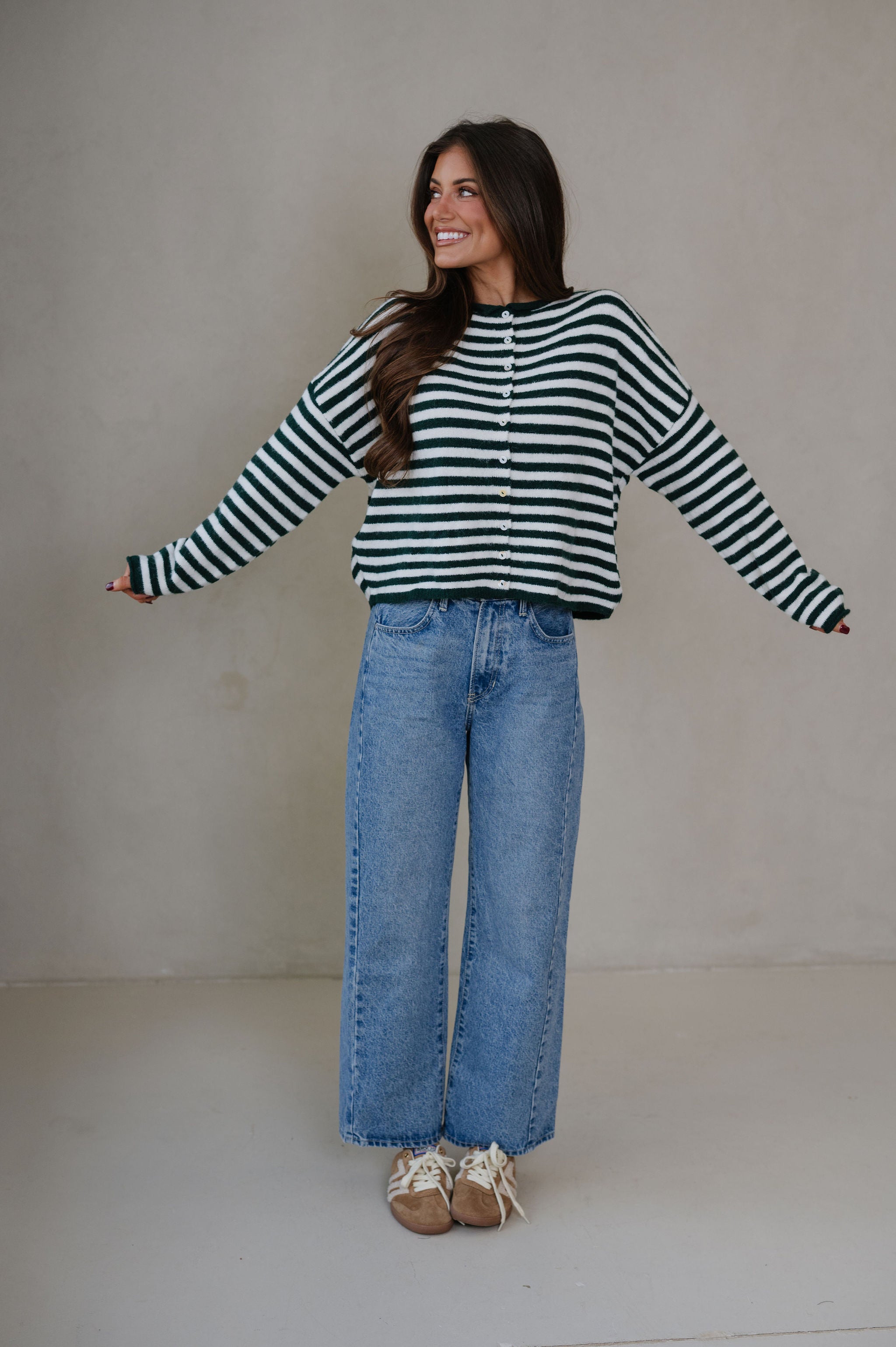 Sony Striped Cardigan-Forest Green